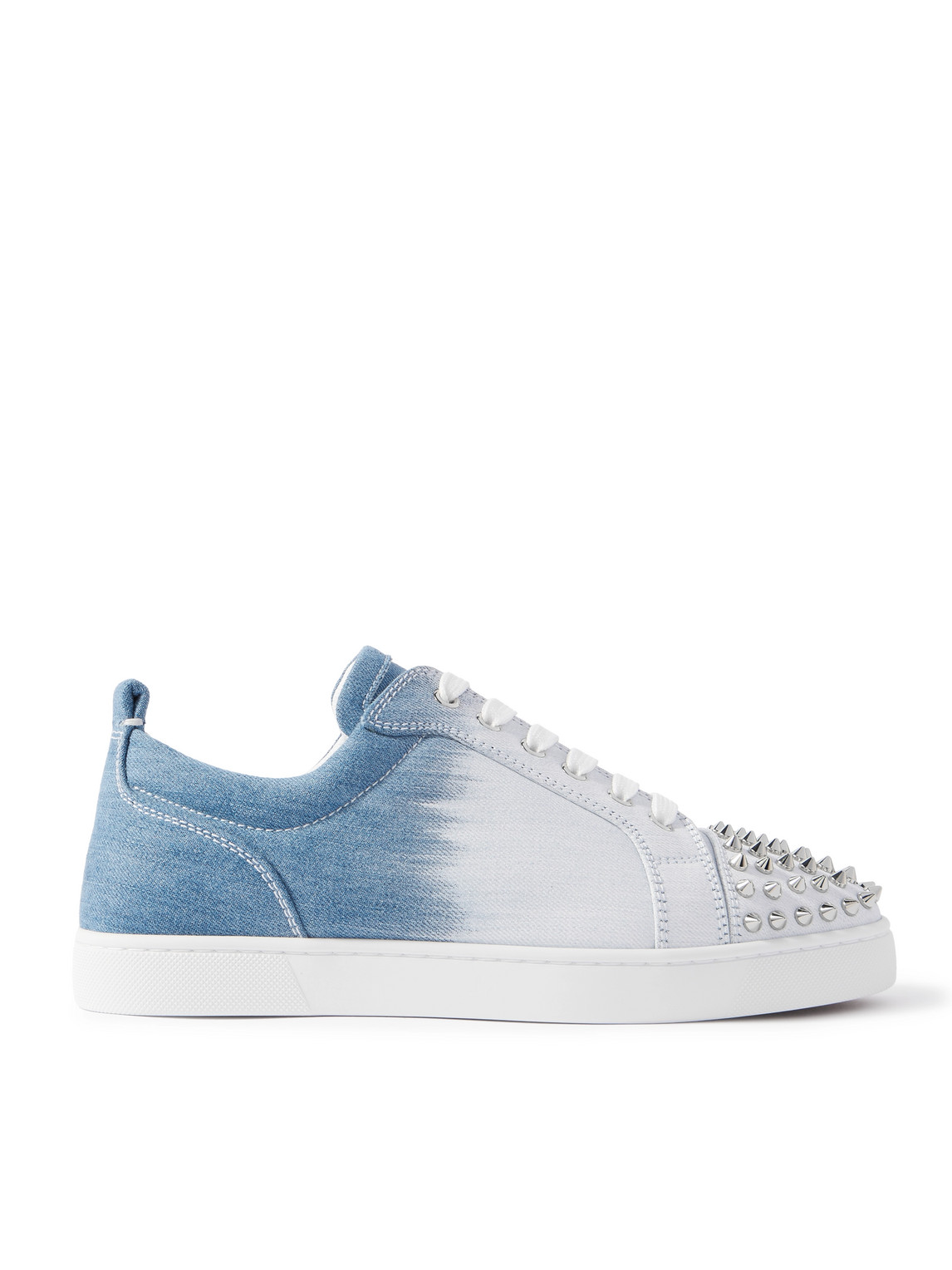 Christian Louboutin Mens Blue/white Louis Junior Spike-embellished Denim Low-top Trainers In Blue