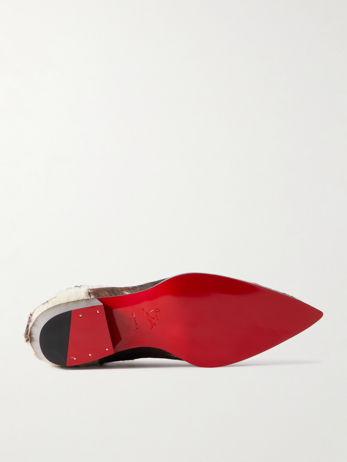 CHRISTIAN LOUBOUTIN CHELIVISS COW-PRINT CALF HAIR ANKLE BOOTS