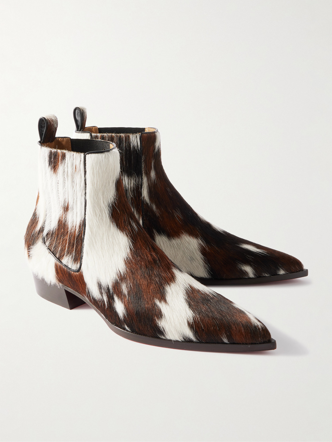 CHRISTIAN LOUBOUTIN CHELIVISS COW-PRINT CALF HAIR ANKLE BOOTS