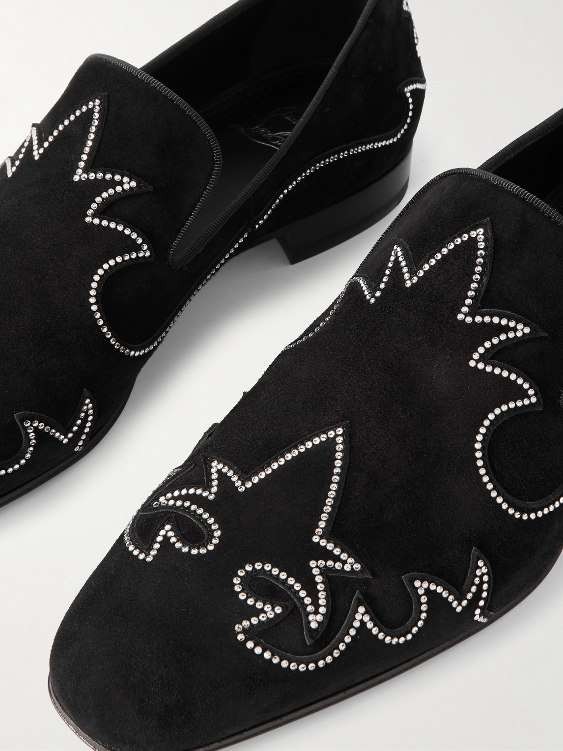 Christian Louboutin Dandysiago Grosgrain-trimmed Embellished Velvet Loafers In Black