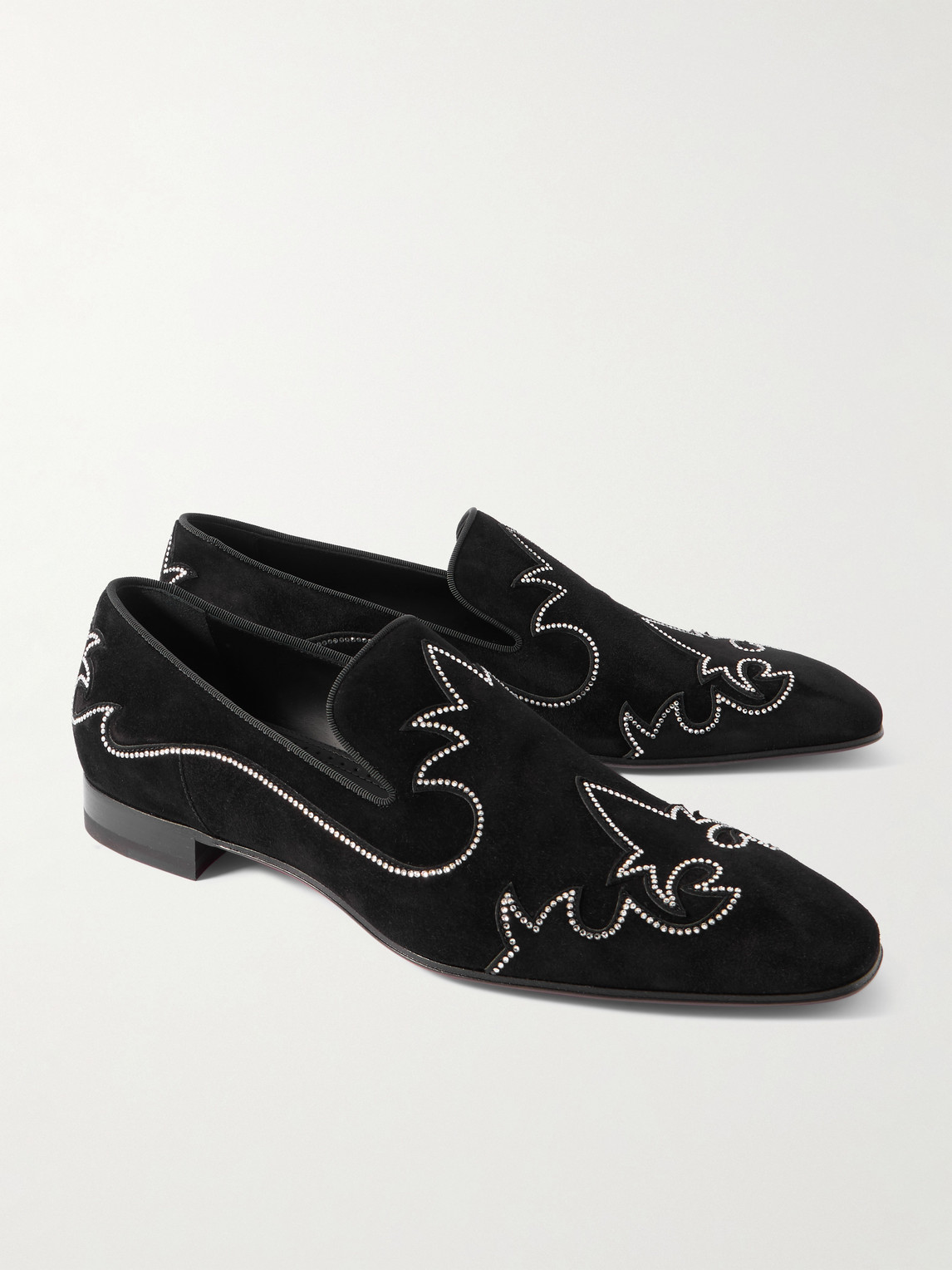 Christian Louboutin Dandysiago Grosgrain-trimmed Embellished Velvet Loafers In Black