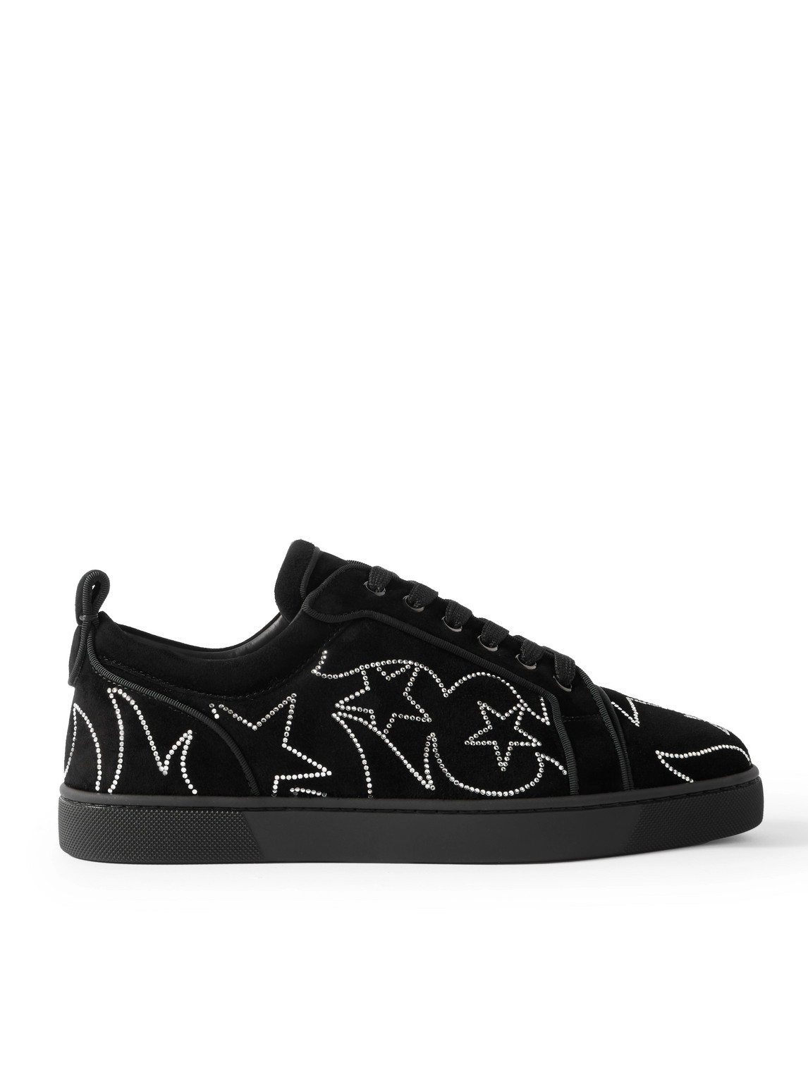 Christian Louboutin Louisiago Junior Grosgrain-trimmed Embellished Velvet Sneakers In Black