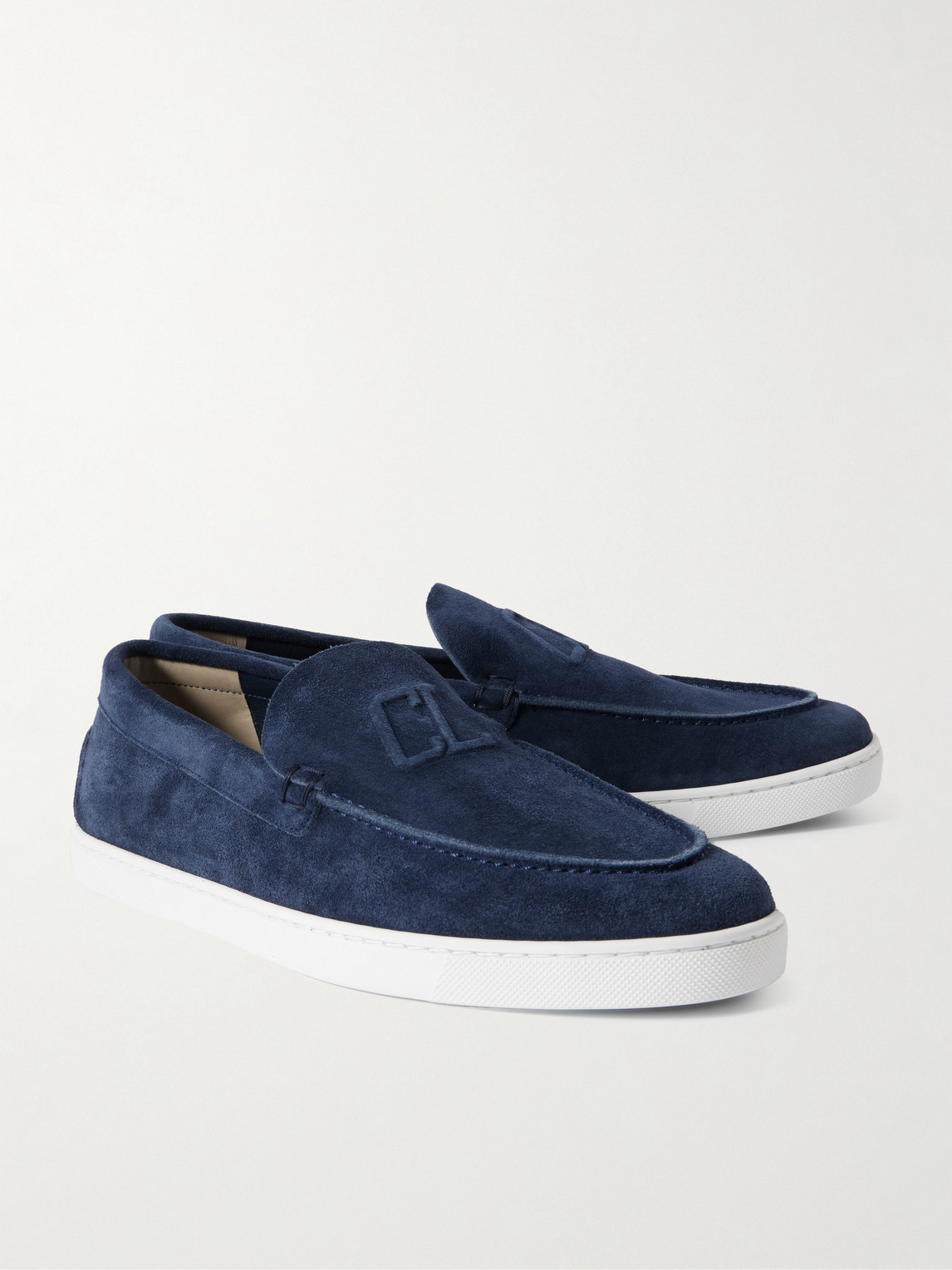 CHRISTIAN LOUBOUTIN VARSIBOAT LOGO-EMBOSSED SUEDE LOAFERS