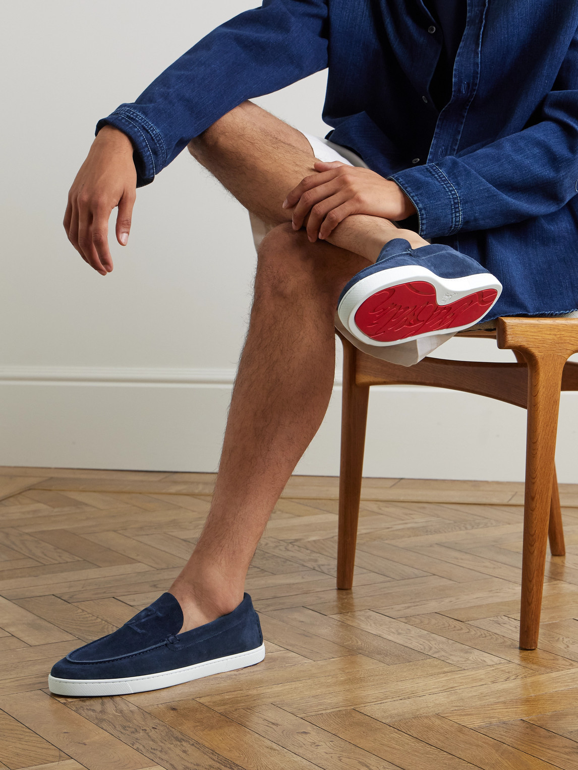 CHRISTIAN LOUBOUTIN VARSIBOAT LOGO-EMBOSSED SUEDE LOAFERS
