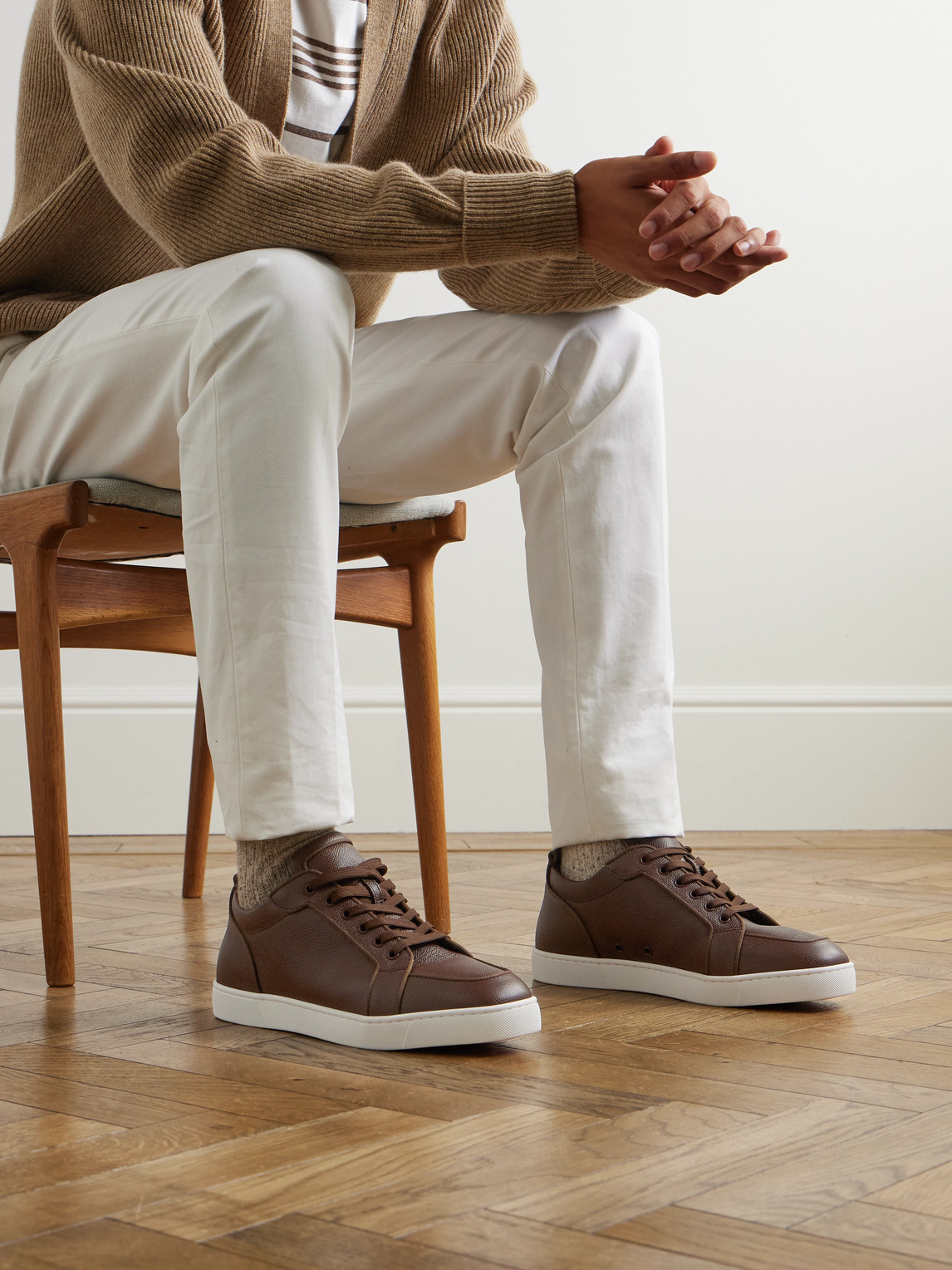Christian Louboutin Rantulow Full-grain Leather Sneakers In Brown