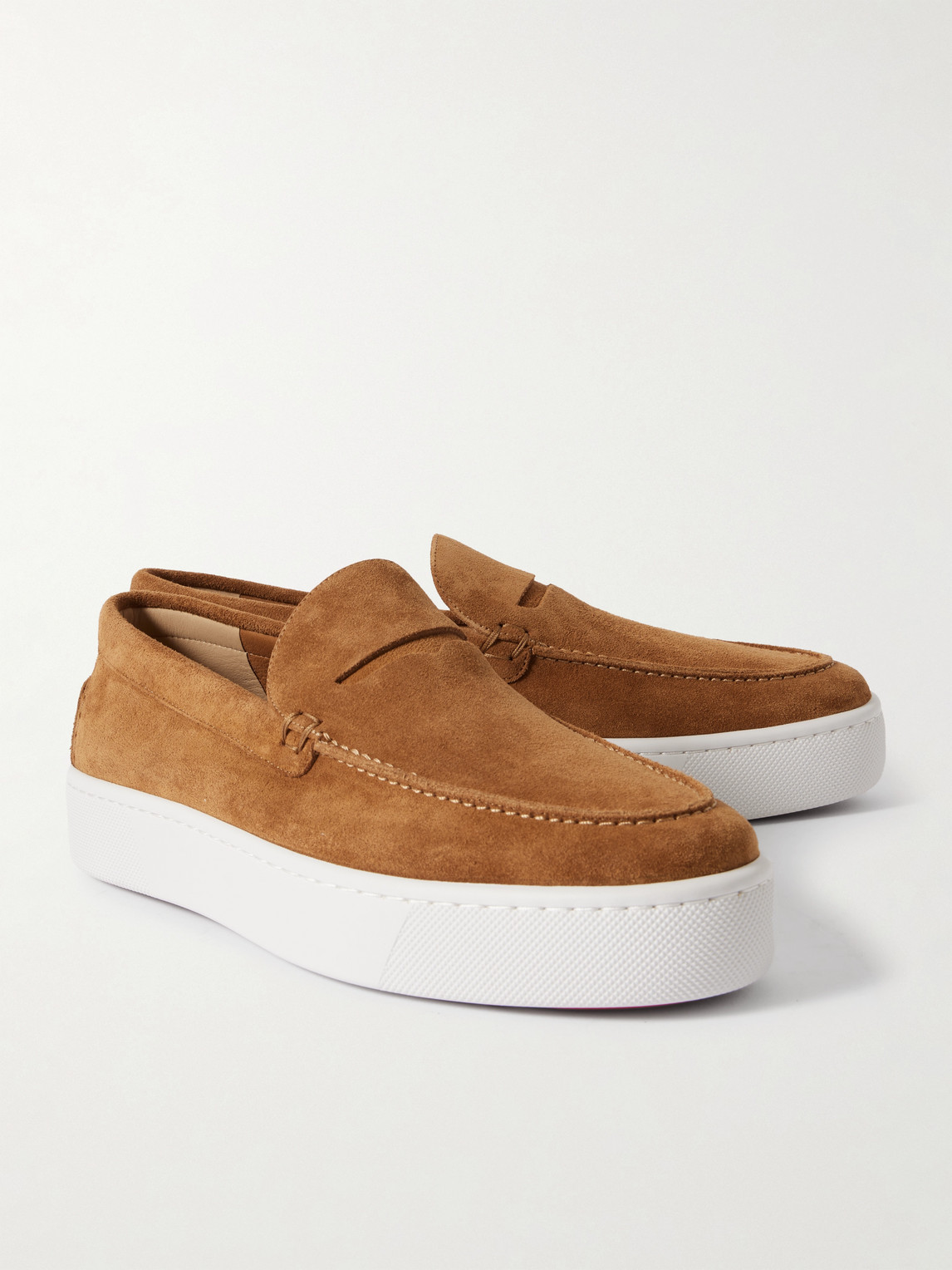 Christian Louboutin Paqueboat Suede Penny Loafers In Brown