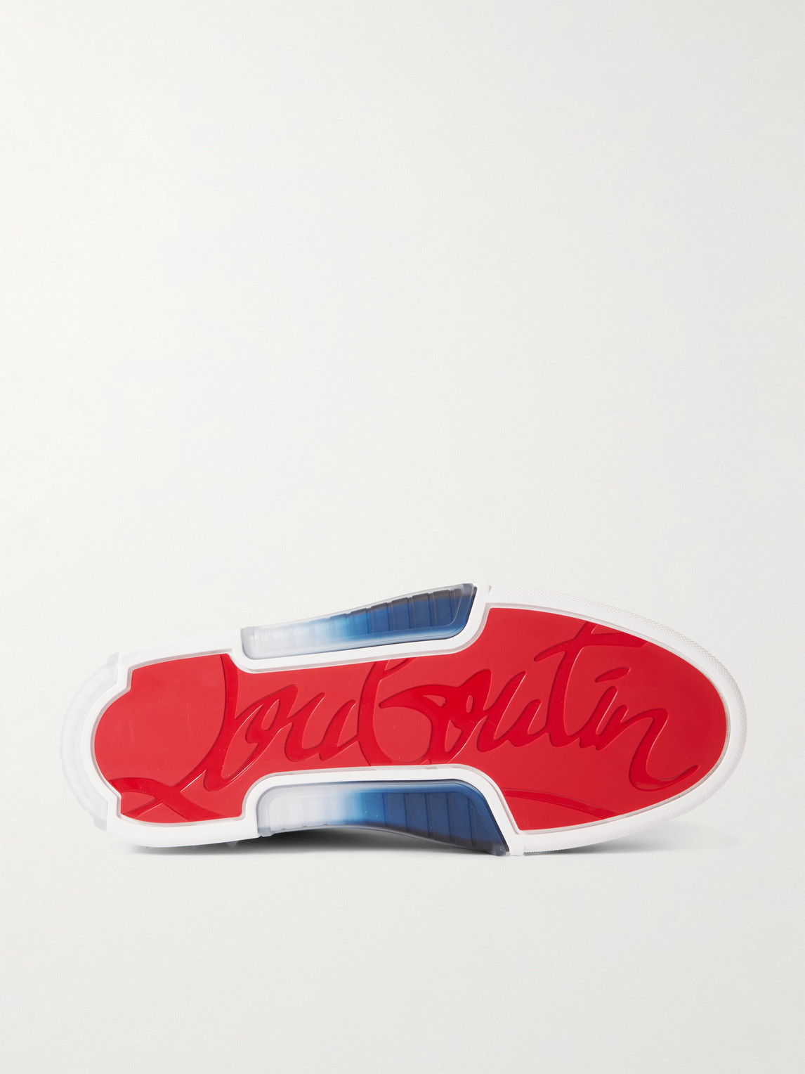 CHRISTIAN LOUBOUTIN ASTROLOUBI SPIKED DÉGRADÉ DENIM AND MESH SNEAKERS
