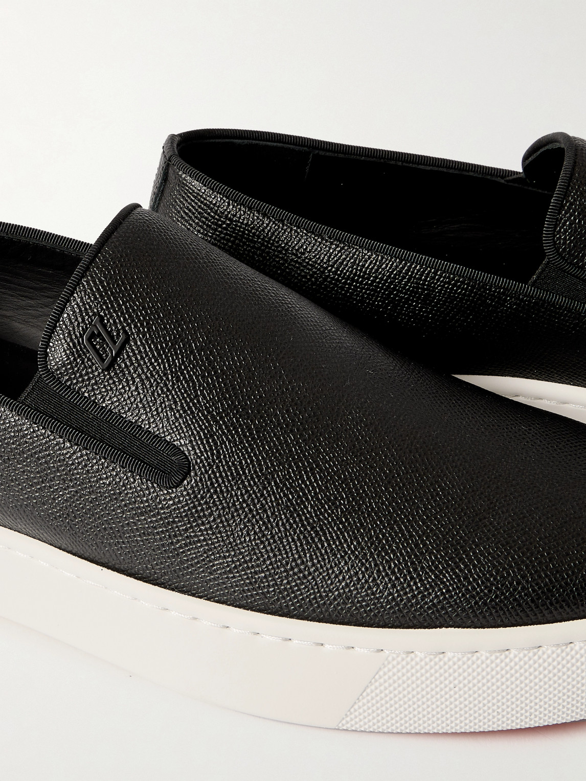 Christian Louboutin Boatissimo Cross-grain Leather Slip-on Sneakers In Black