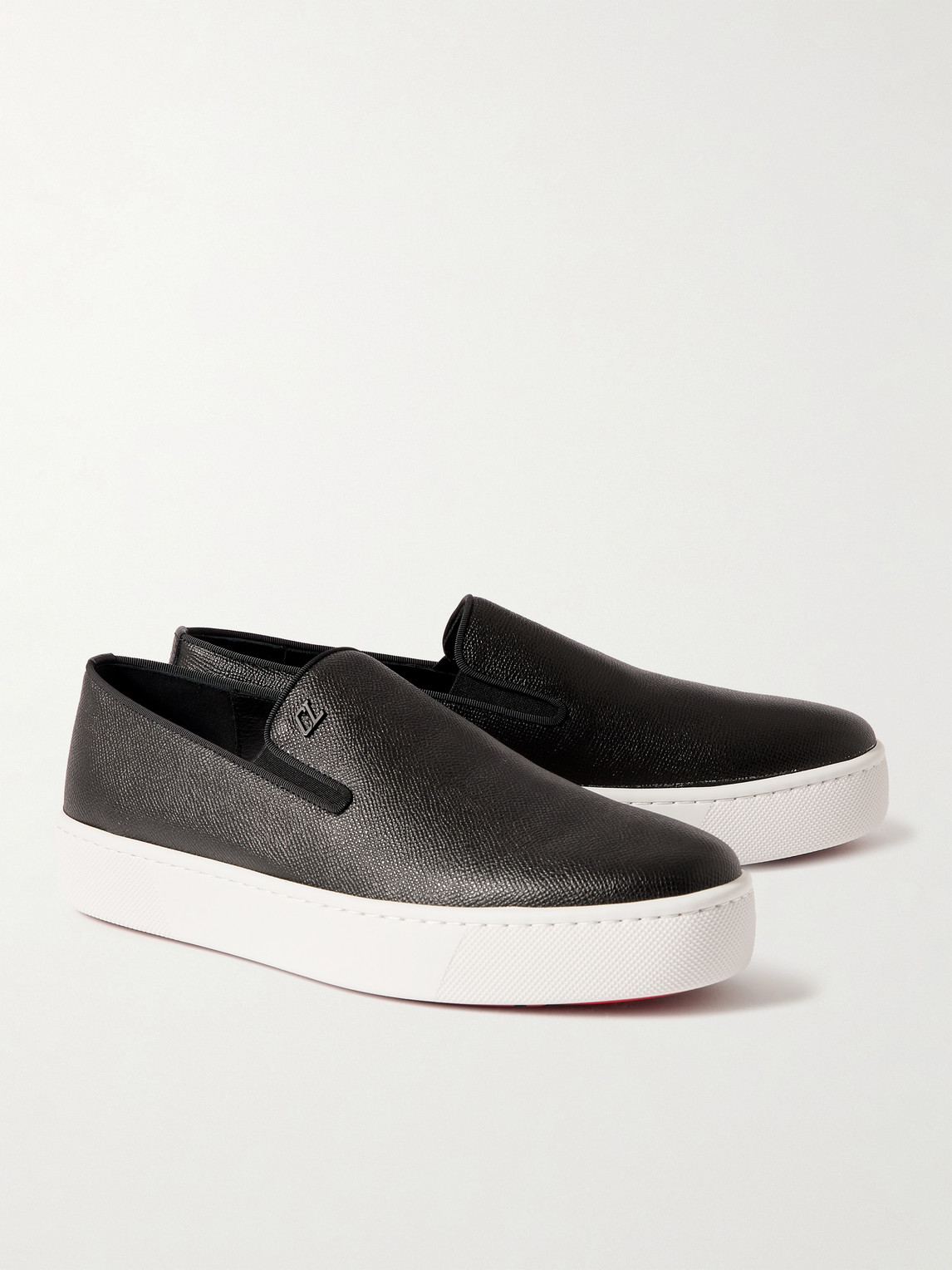 Christian Louboutin Boatissimo Cross-grain Leather Slip-on Sneakers In Black