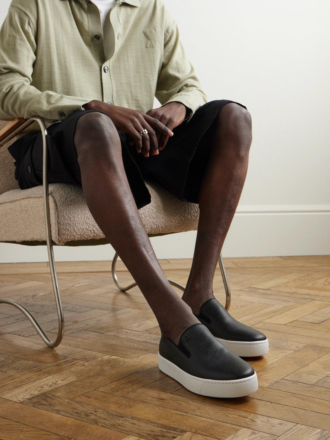 Christian Louboutin Boatissimo Cross-grain Leather Slip-on Sneakers In Black