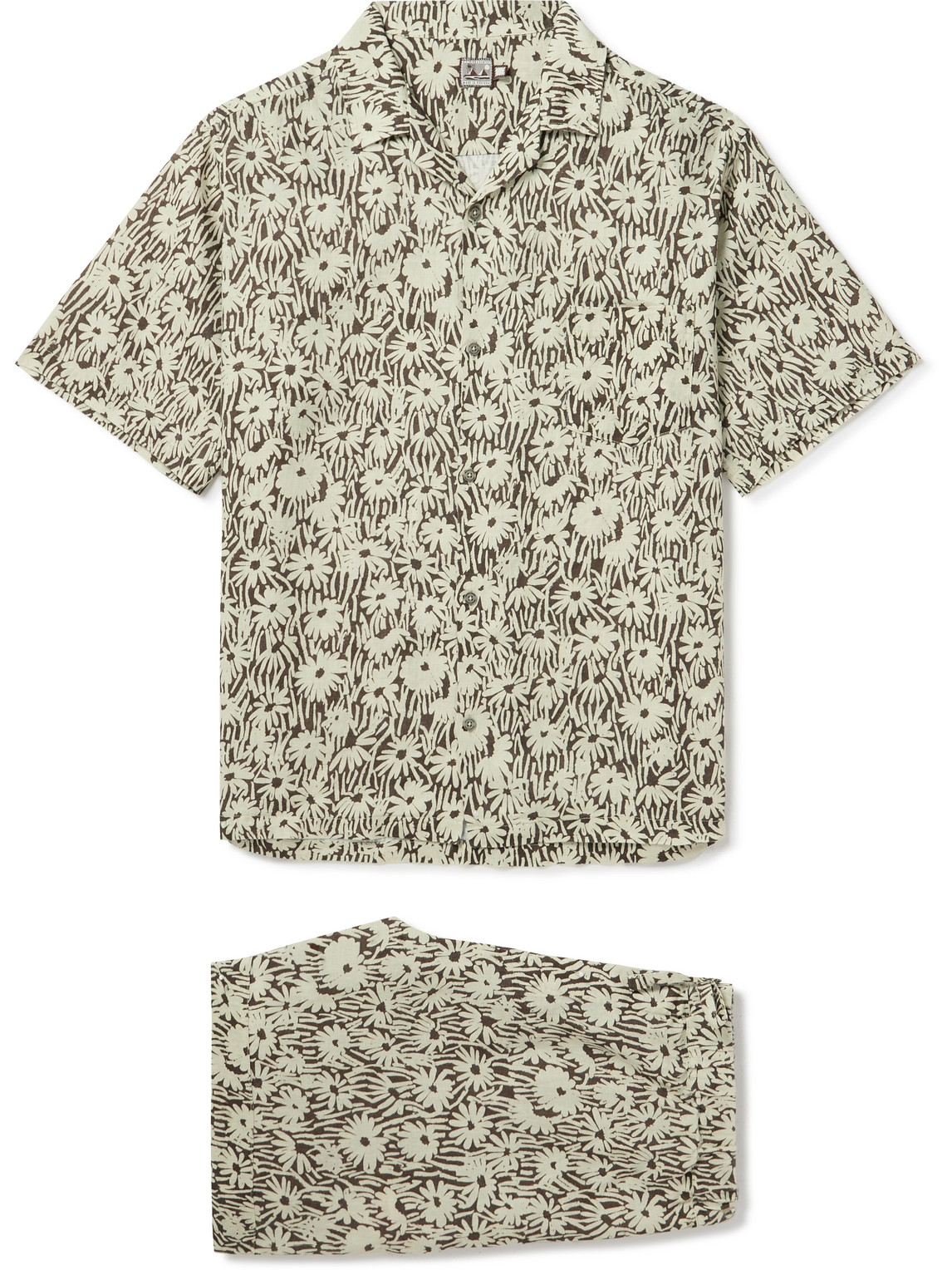 Desmond & Dempsey Camp-collar Floral-print Linen Pyjama Set In Neutral