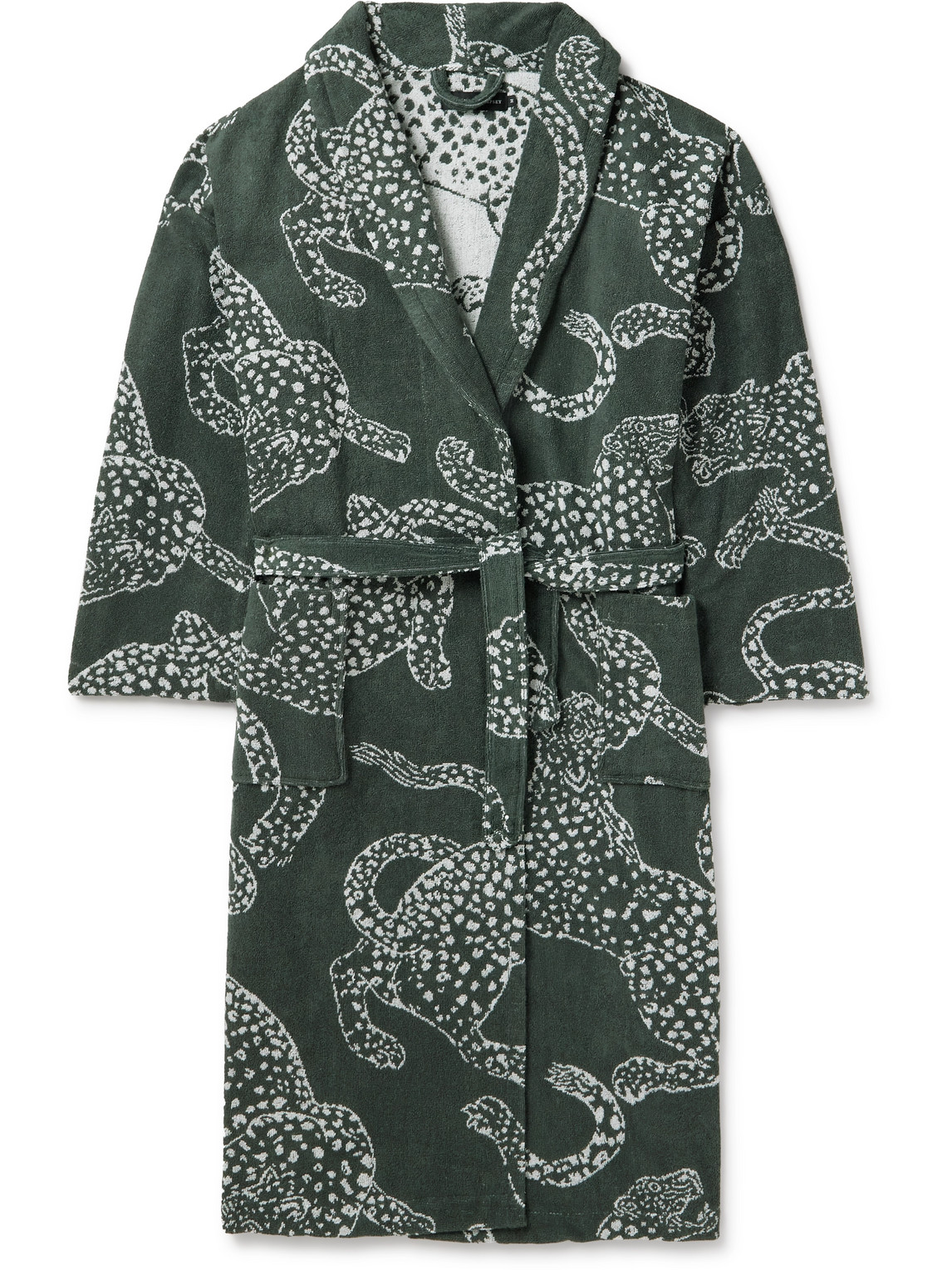 Desmond & Dempsey Cotton-terry Jacquard Dressing Gown In Green
