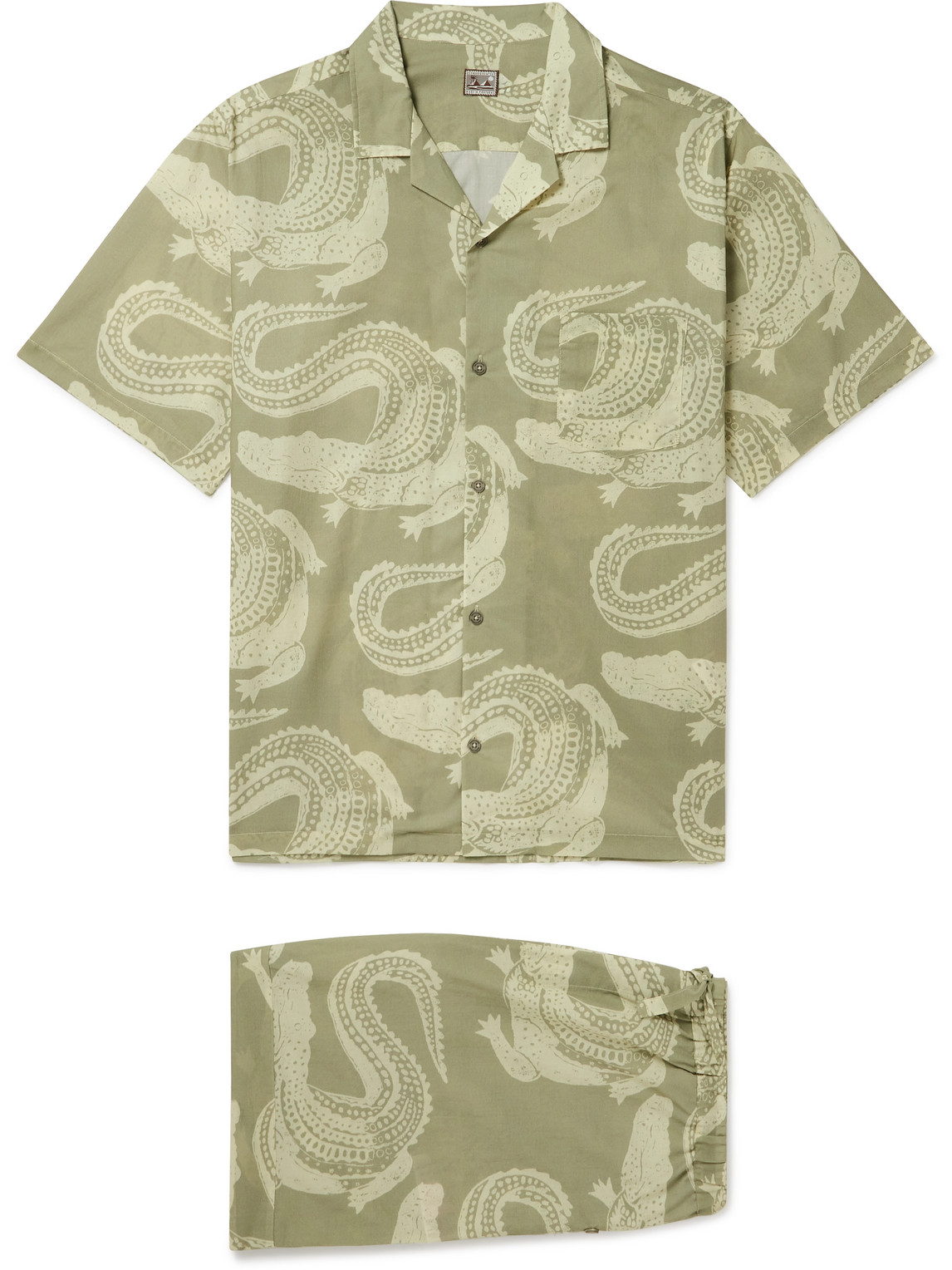 Desmond & Dempsey Camp-collar Printed Cotton Pyjama Set In Green