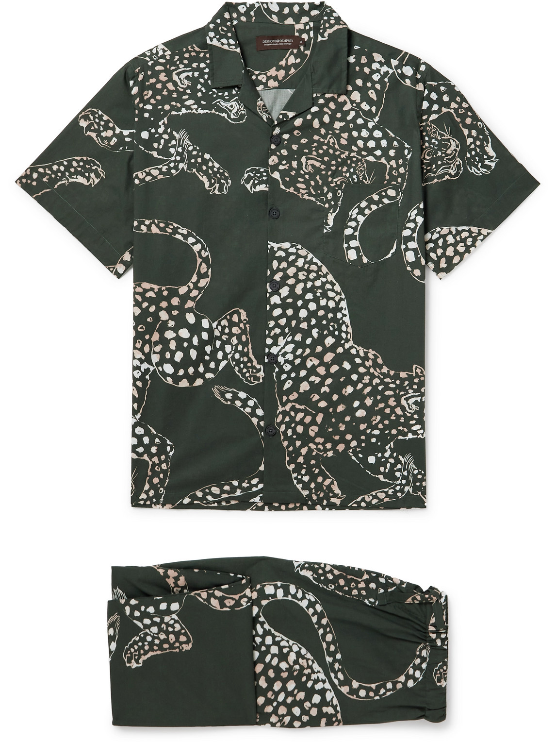 Desmond & Dempsey Jag Printed Cotton Pyjama Set In Green