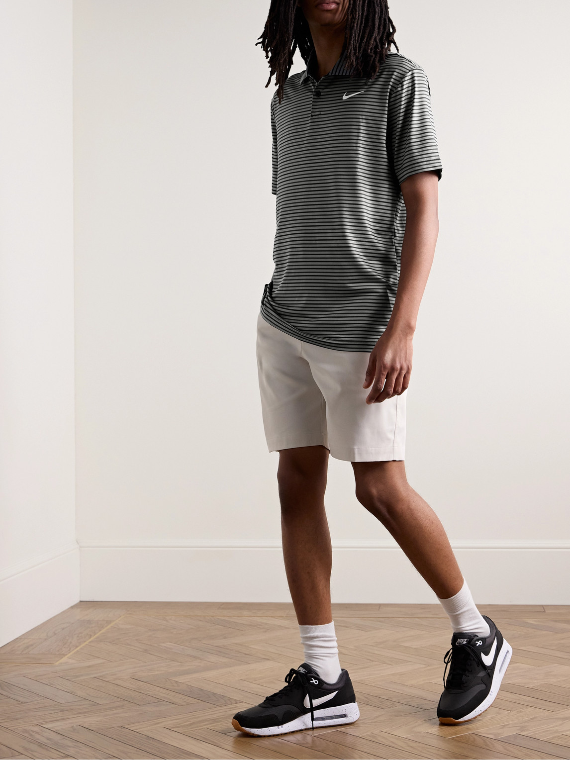 Shop Nike Tour Striped Dri-fit Golf Polo Shirt In Gray