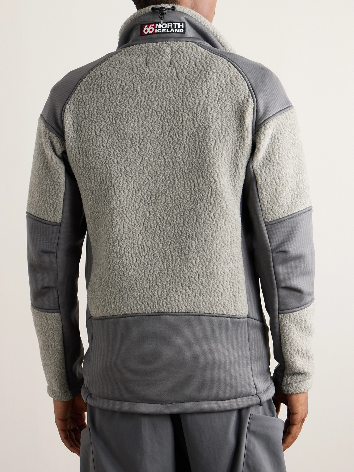 Shop 66 North Tindur Logo-appliquéd Jersey-panelled Fleece Jacket In Gray