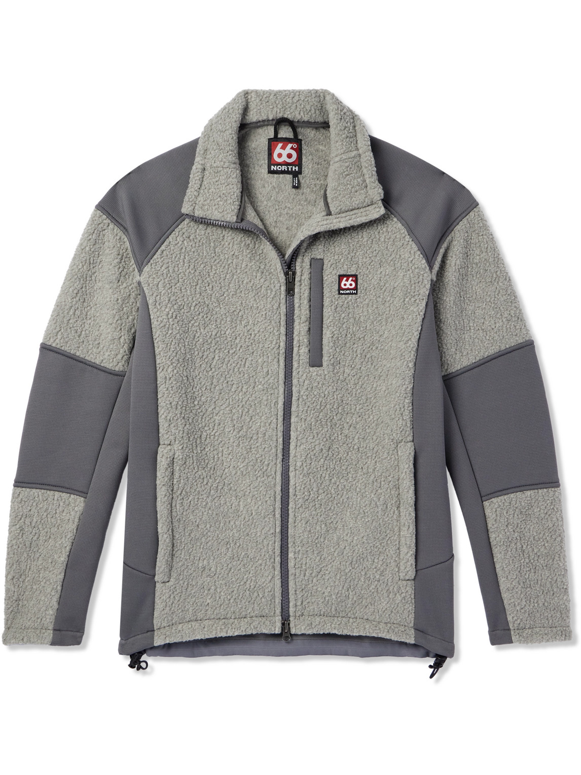 66 North Tindur Logo-appliquéd Jersey-panelled Fleece Jacket In Gray