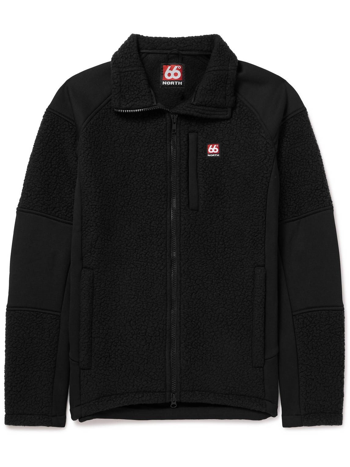 66 North Tindur Logo-appliquéd Jersey-panelled Fleece Jacket In Black