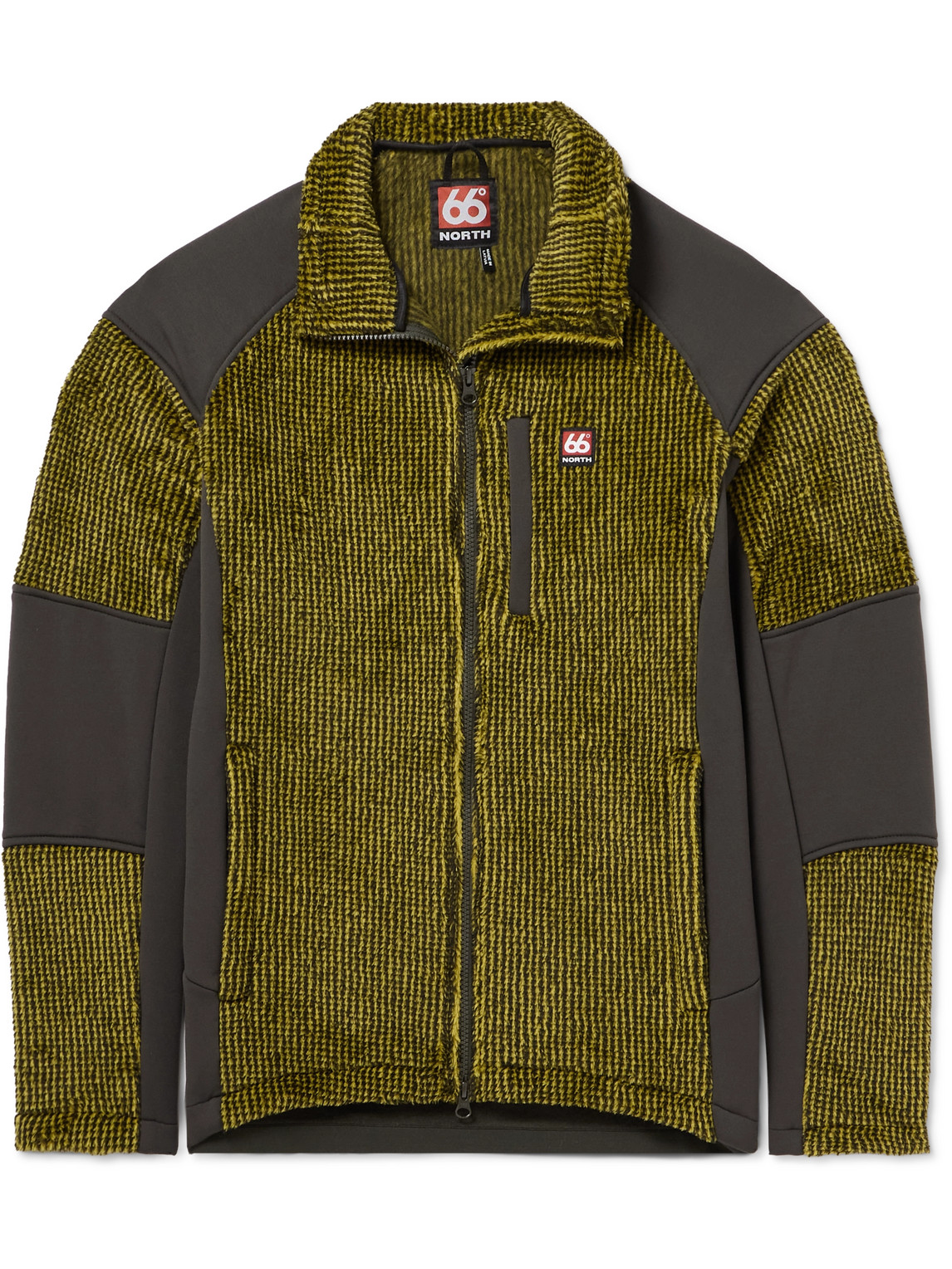 66 North Tindur Logo-appliquéd Jersey-panelled Fleece Jacket In Yellow