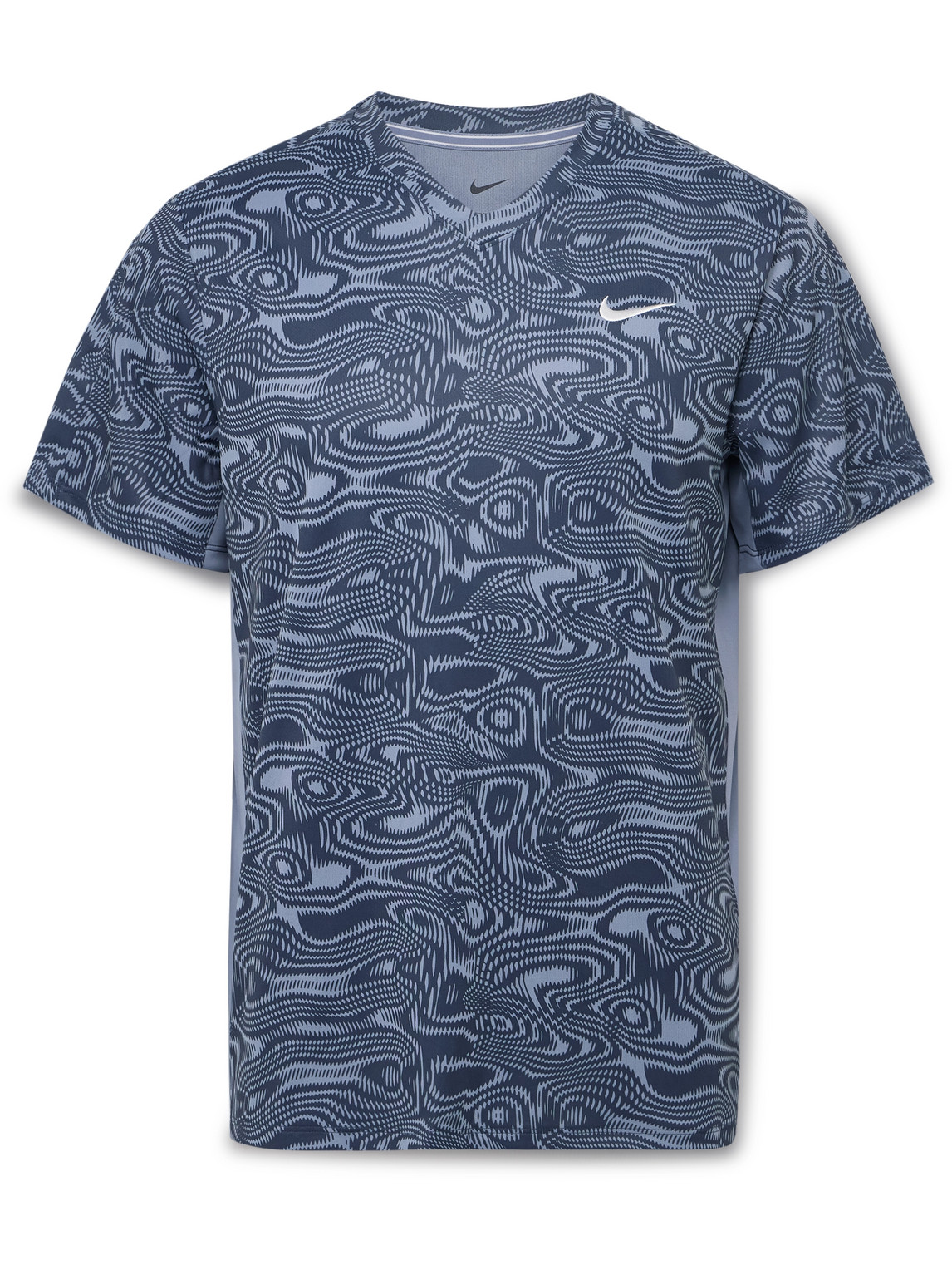 Nike Court Victory Logo-embroidered Printed Dri-fit Tennis T-shirt In Blue