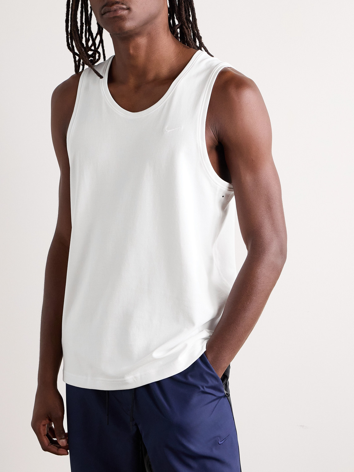 Shop Nike Primary Logo-embroidered Cotton-blend Dri-fit Tank Top In White