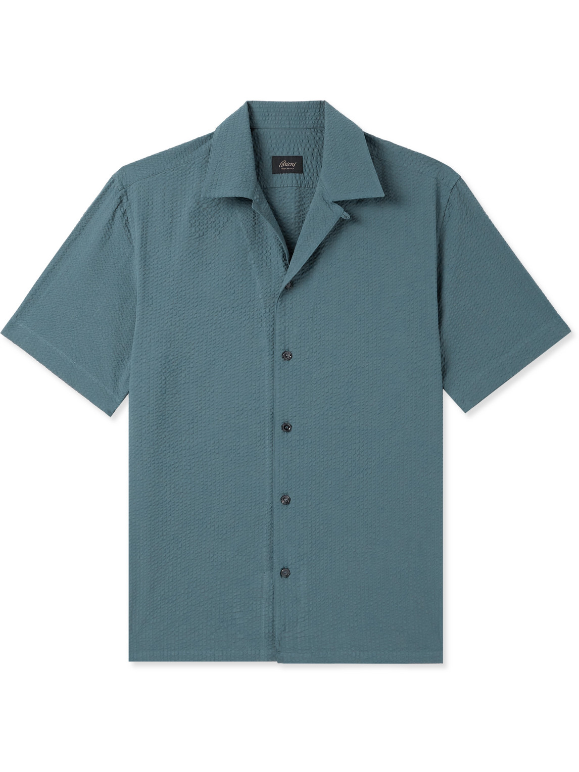 Brioni Convertible-collar Cotton-seersucker Shirt In Blue