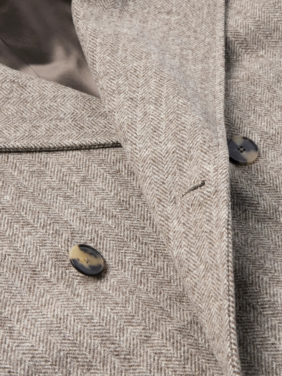 De Bonne Facture Grandad Double-breasted Herringbone Wool Coat In Neutrals