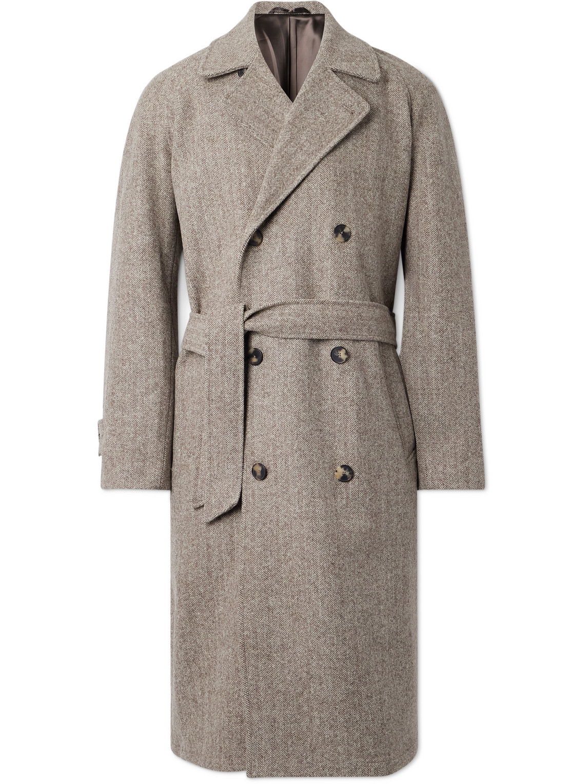 Grandad Double-Breasted Herringbone Wool Coat