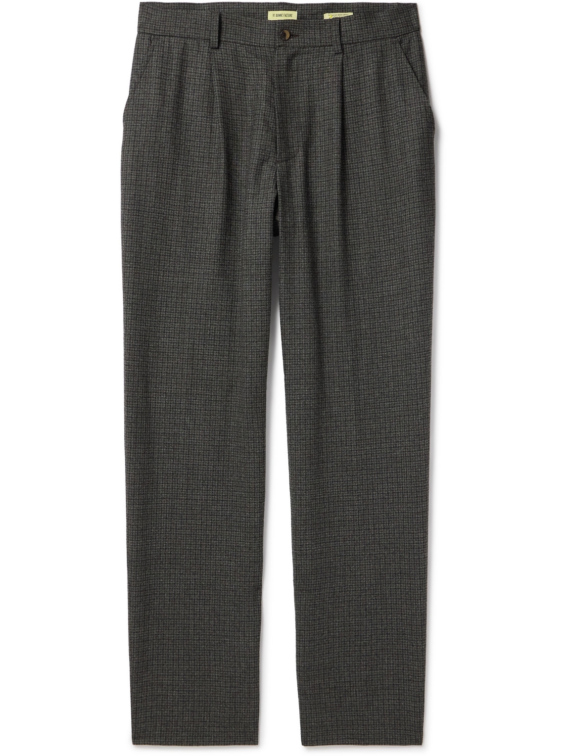 Tapered Pleated Checked Wool Trousers