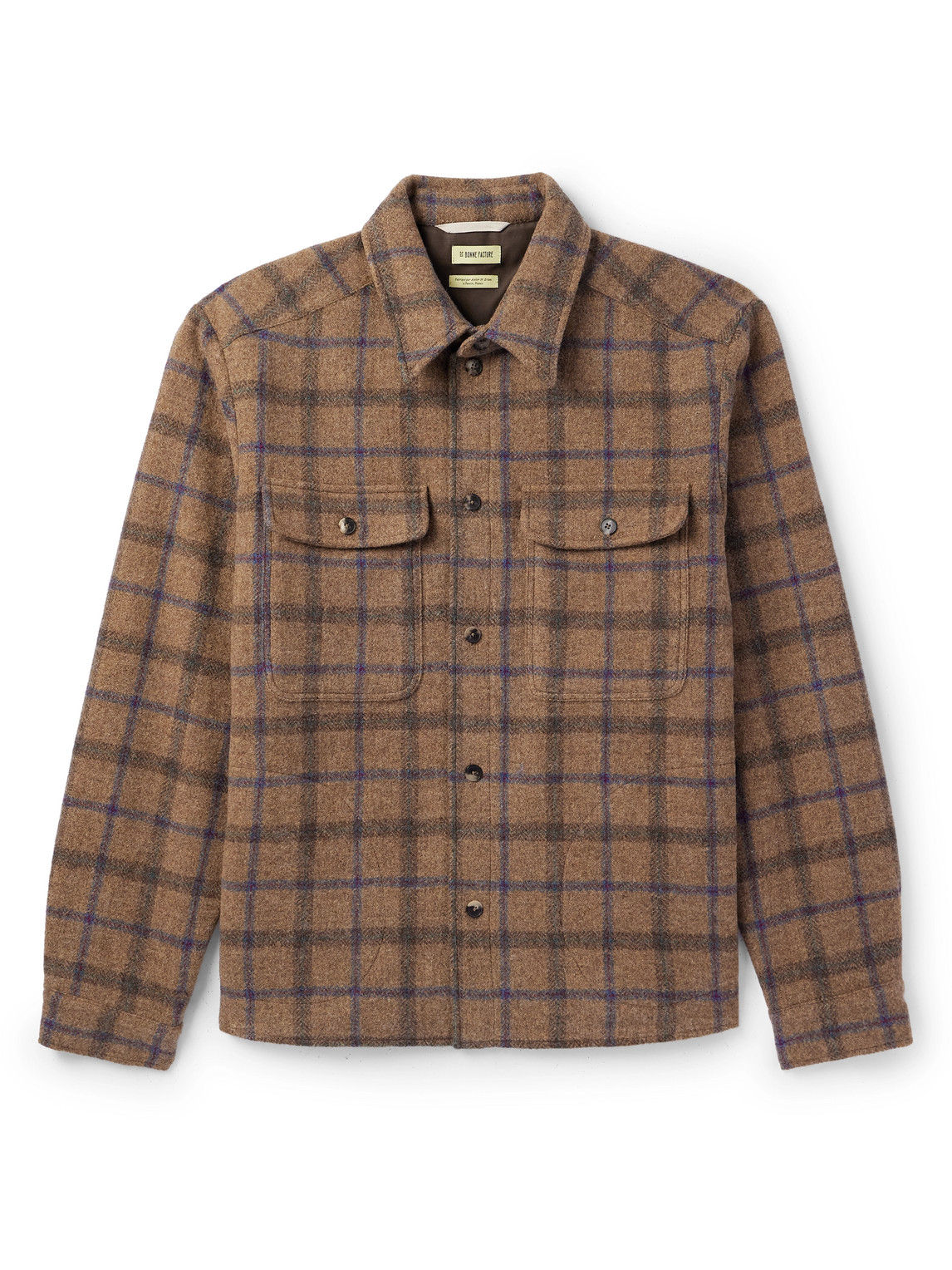 Checked Brushed-Wool Overshirt