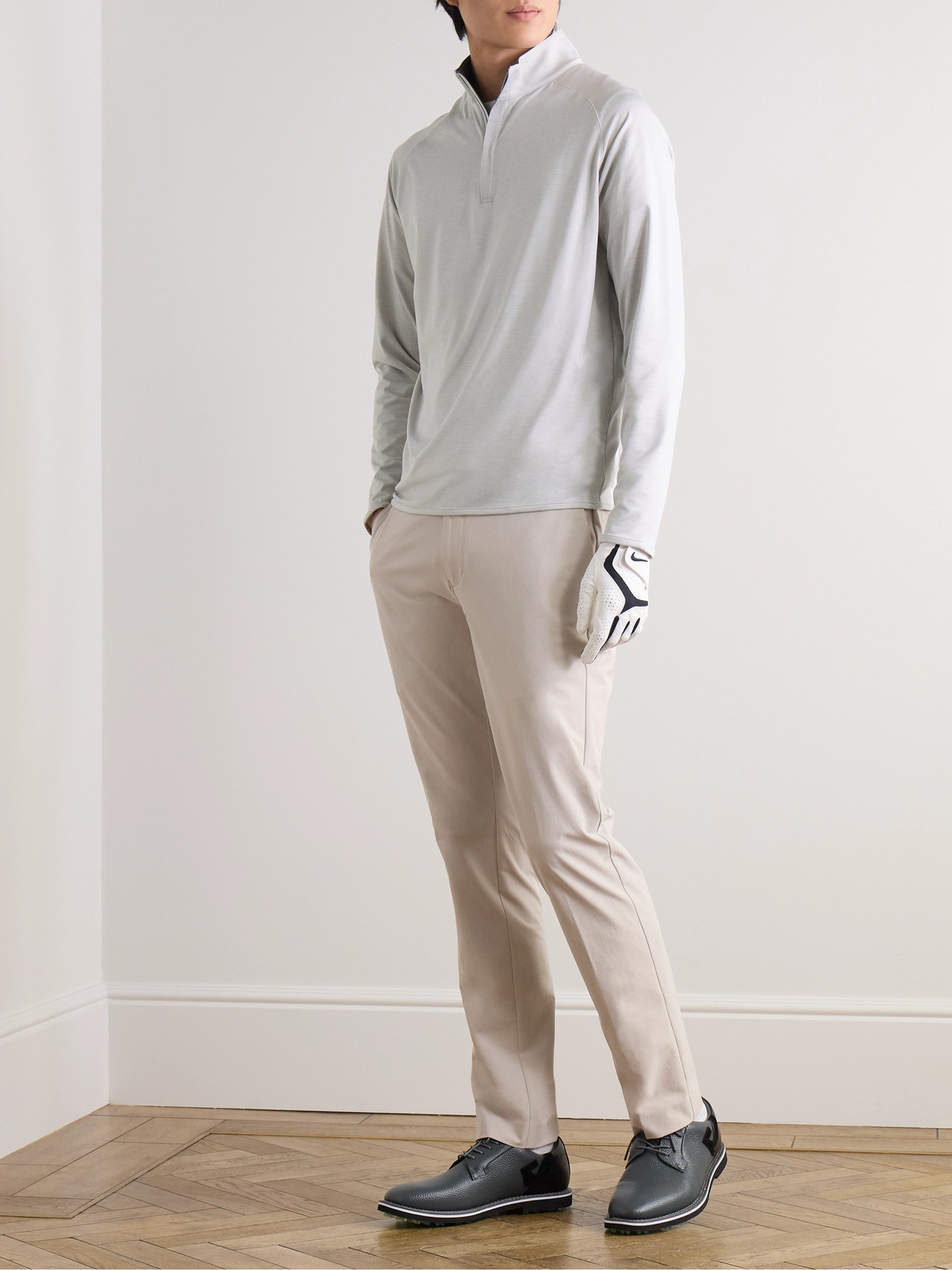 Peter Millar Stealth Performance Tech-jersey Half-zip Golf Top In Gray