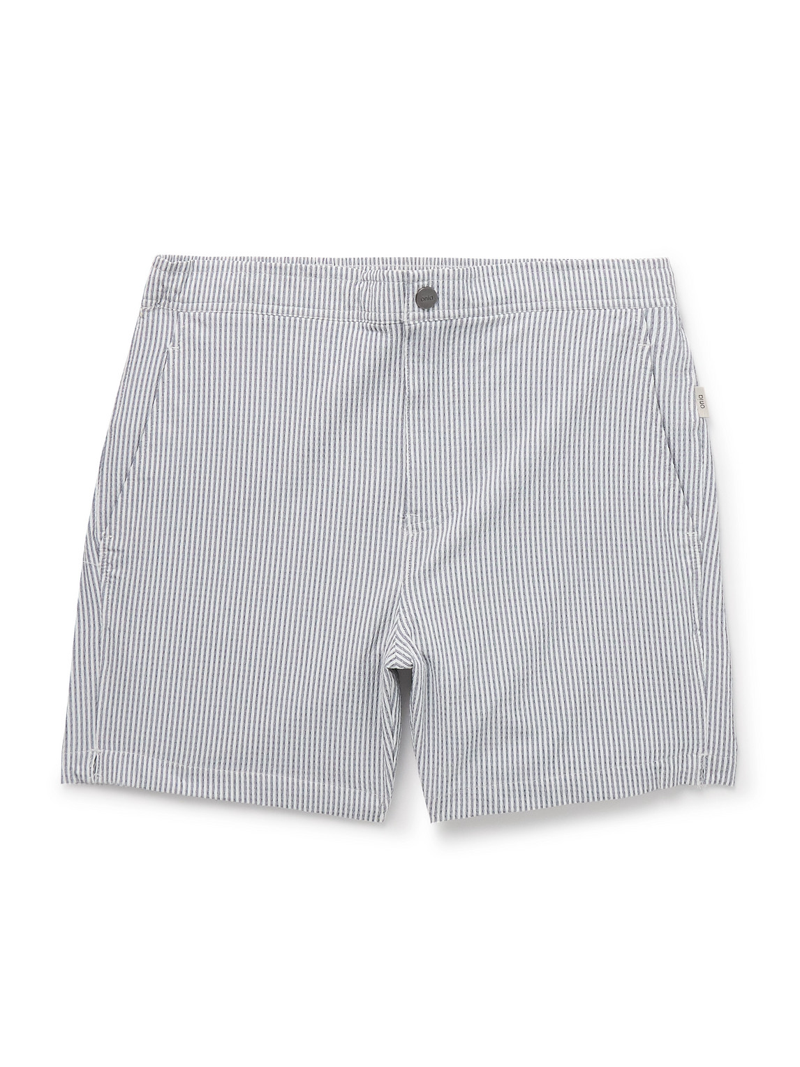 Onia – Calder Straight-Leg Mid-Length Striped Seersucker Swim Shorts