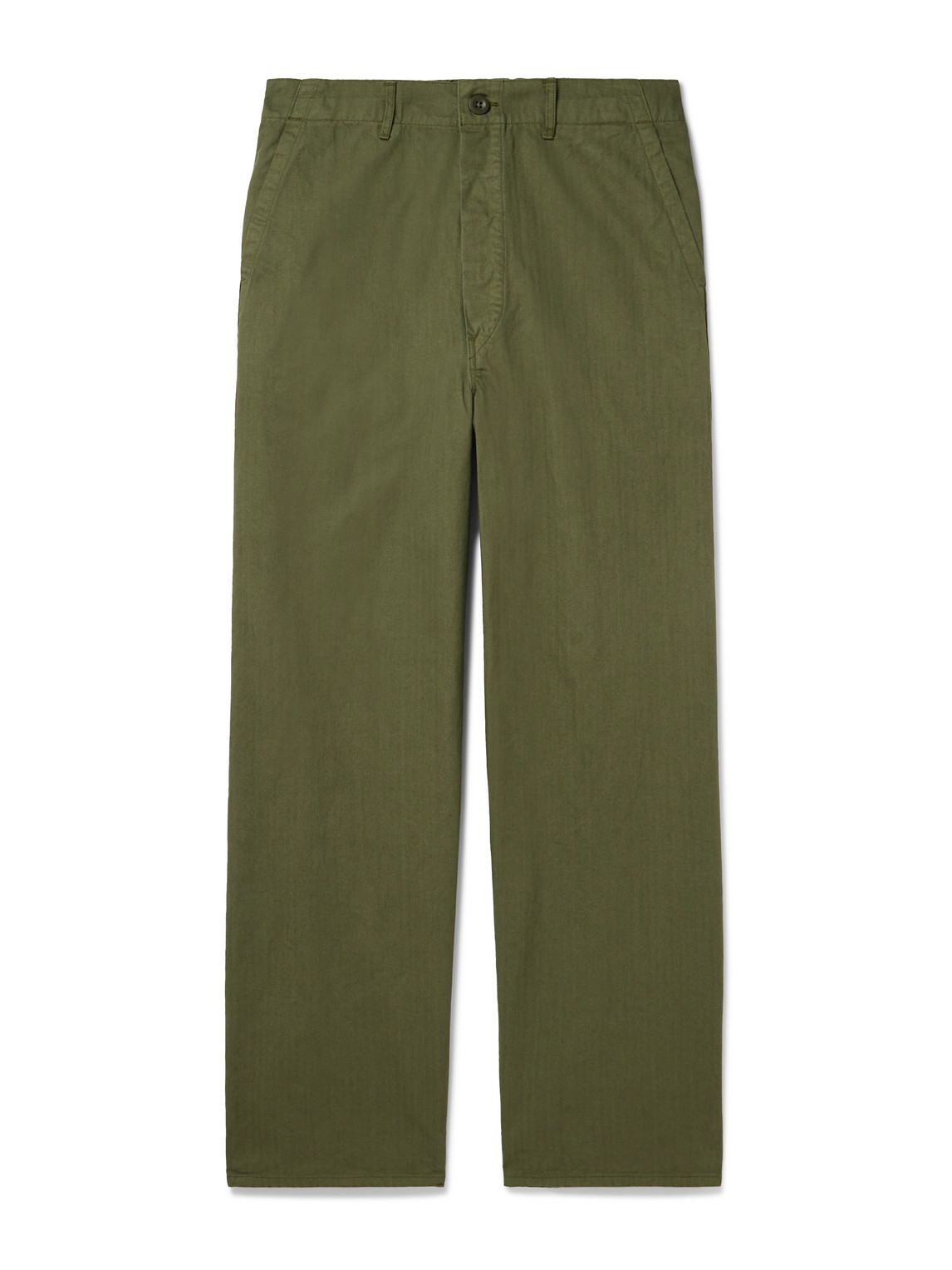 Orslow Straight-leg Herringbone Cotton Trousers In Green