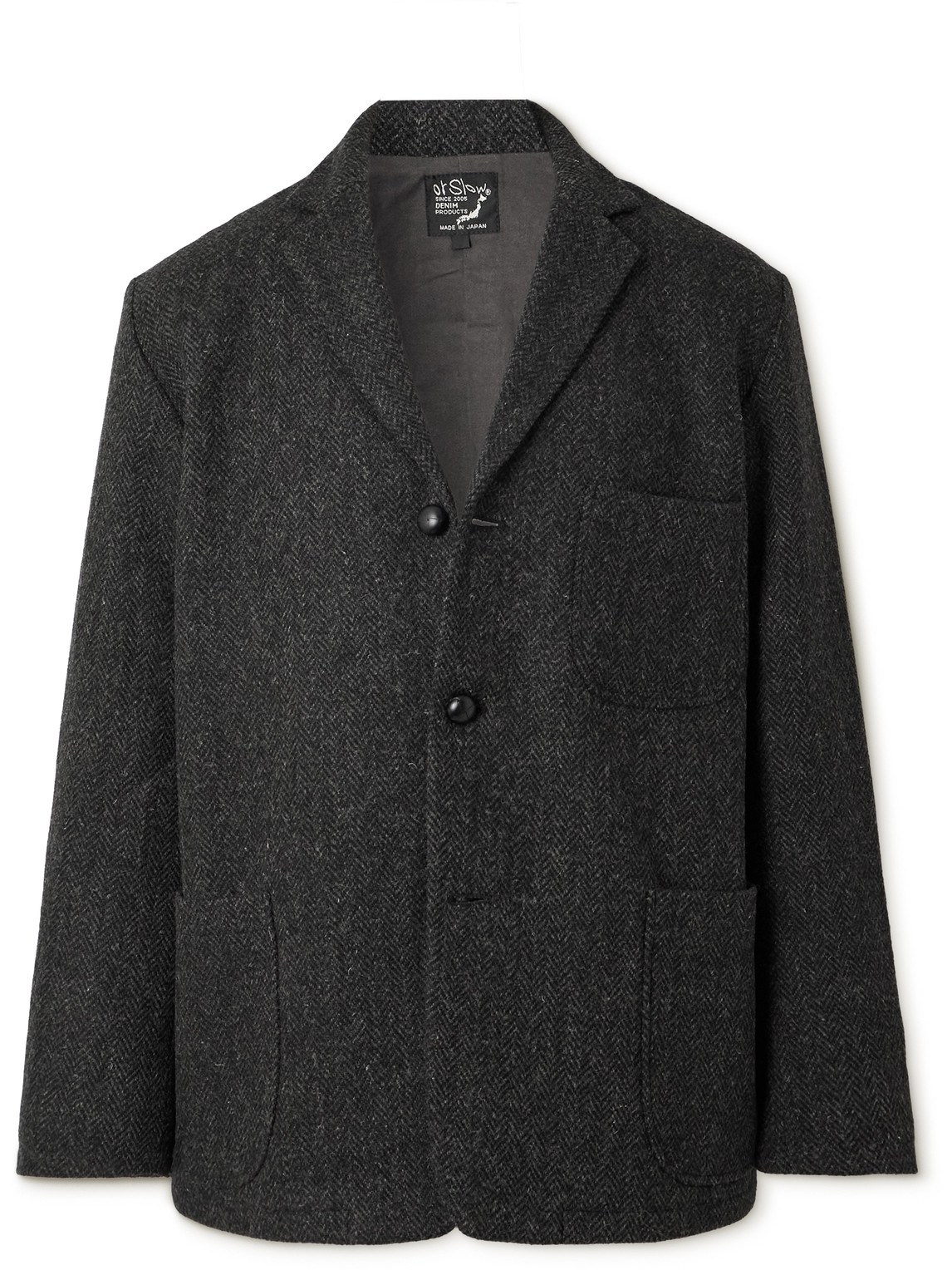 Orslow Herringbone Wool Harris Tweed Blazer In Black