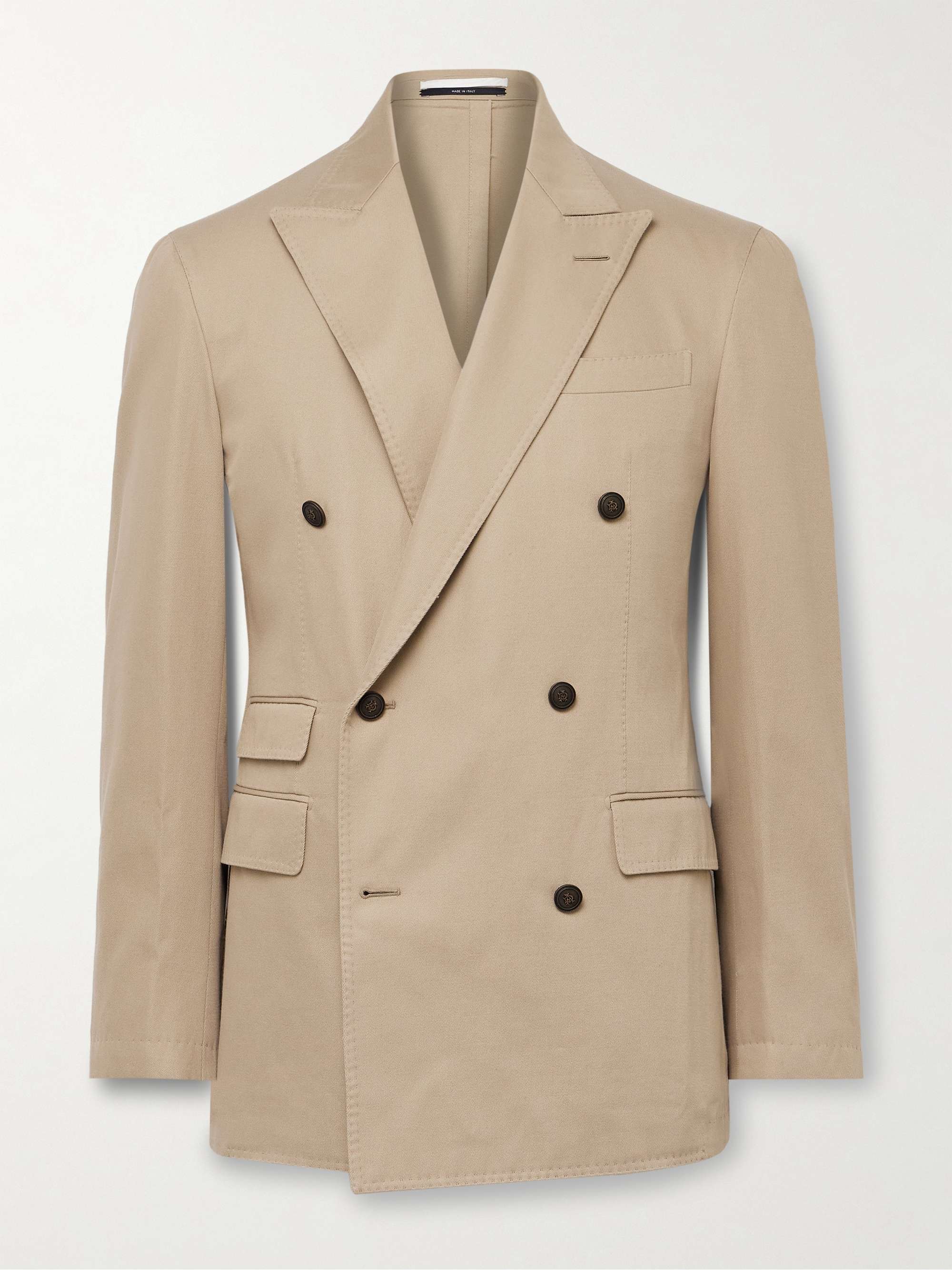 Cavendish Double Breasted Cotton and Cashmere Blend Twill Suit Jacket
