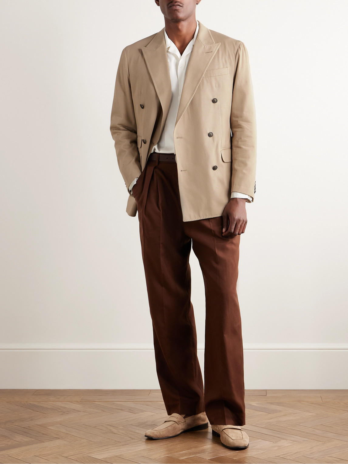 DUNHILL CAVENDISH DOUBLE-BREASTED COTTON AND CASHMERE-BLEND TWILL SUIT JACKET