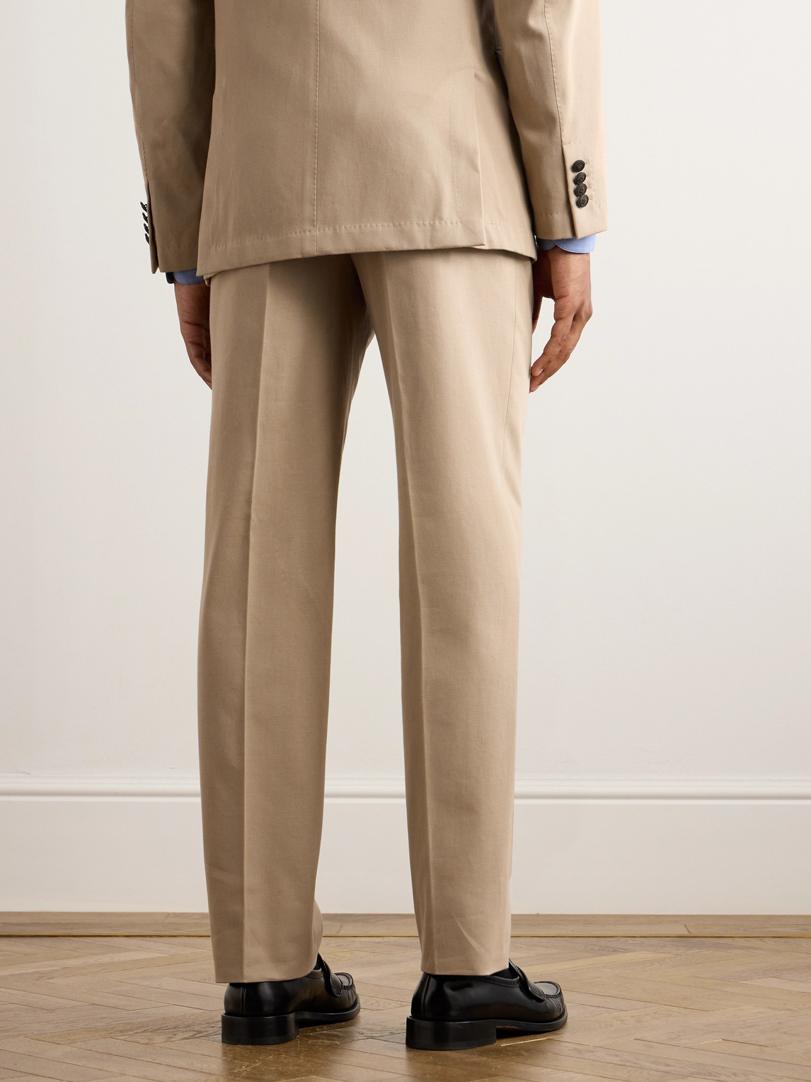 DUNHILL STRAIGHT-LEG PLEATED COTTON AND CASHMERE-BLEND TWILL SUIT TROUSERS