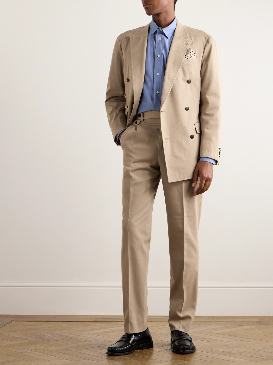 DUNHILL STRAIGHT-LEG PLEATED COTTON AND CASHMERE-BLEND TWILL SUIT TROUSERS