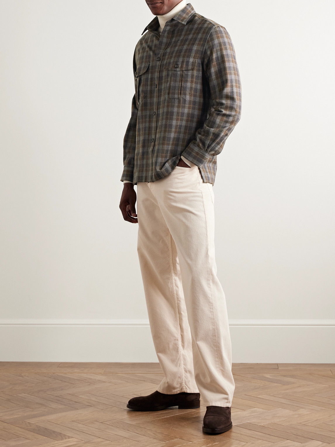DUNHILL CHECKED WOOL AND CASHMERE-BLEND SHIRT