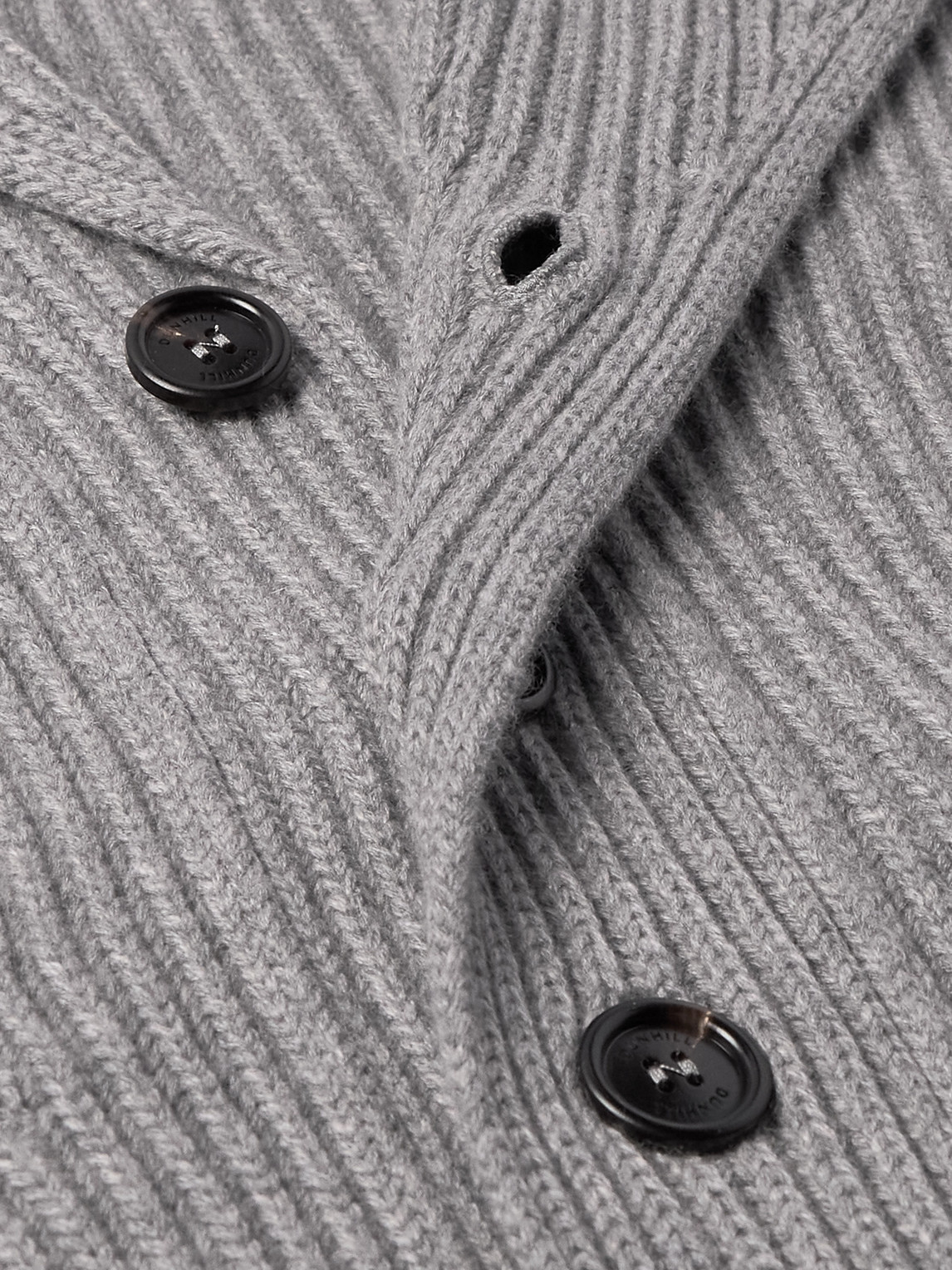 Dunhill Shawl-collar Ribbed Cotton And Cashmere-blend Cardigan In Gray