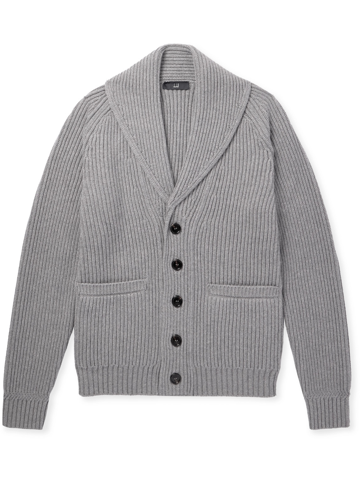 Dunhill Shawl-collar Ribbed Cotton And Cashmere-blend Cardigan In Gray