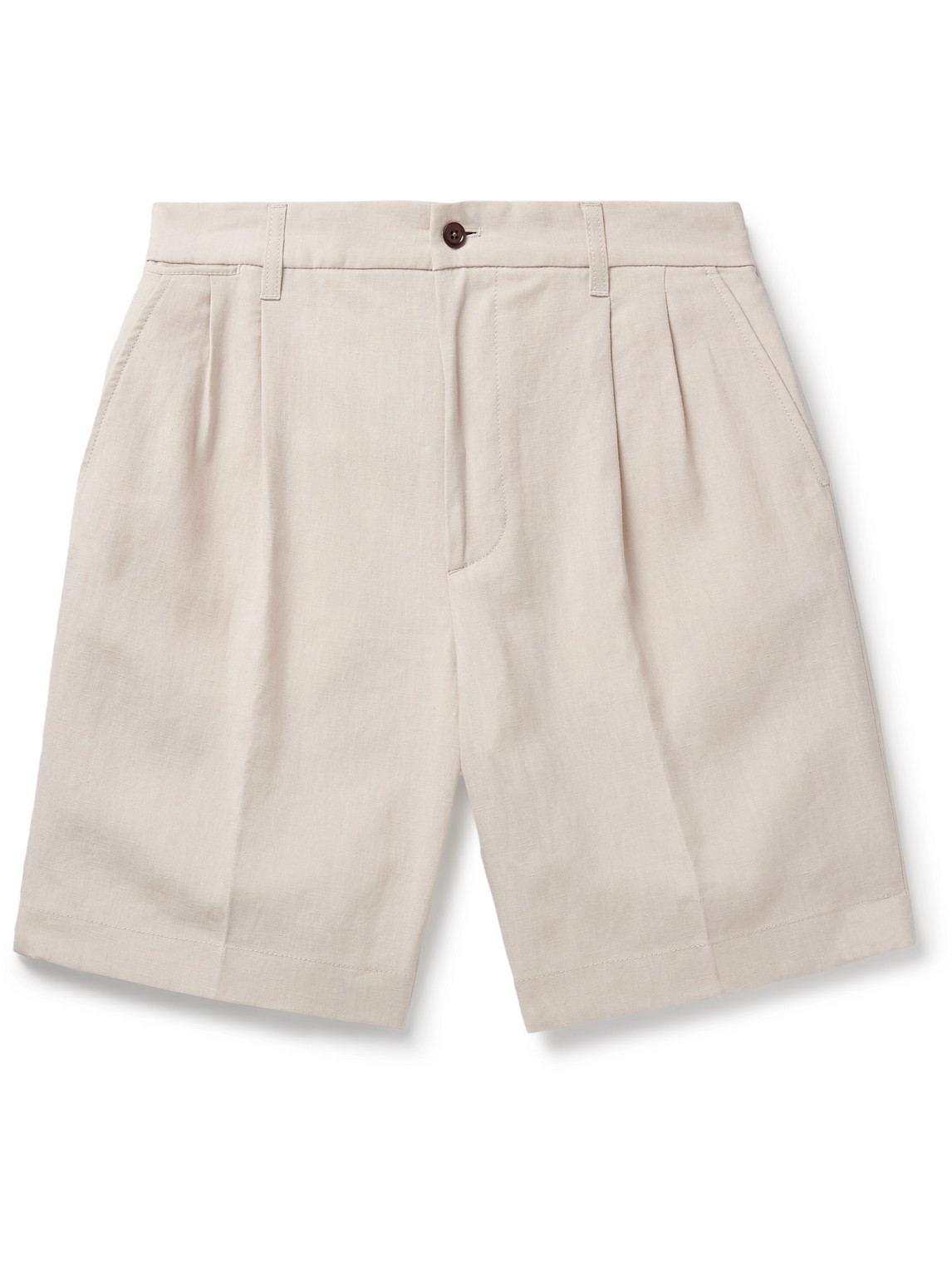 Dunhill Straight-leg Pleated Linen Bermuda Shorts In Neutrals