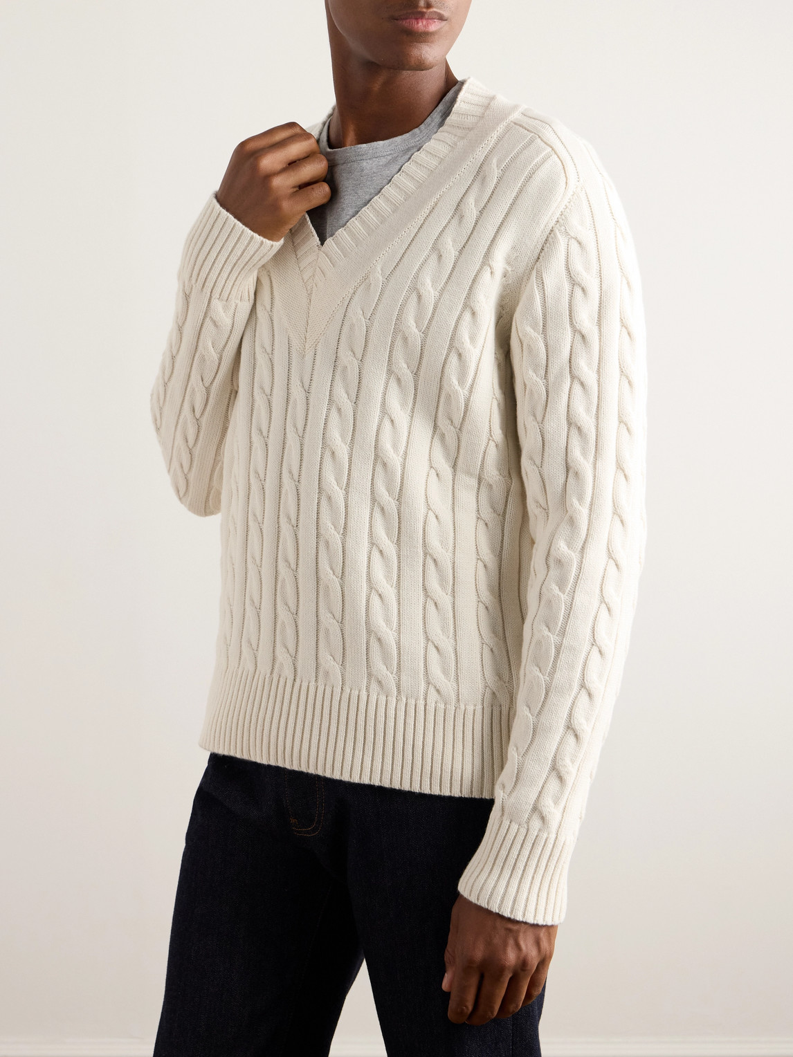 DUNHILL CABLE-KNIT COTTON AND CASHMERE-BLEND SWEATER 