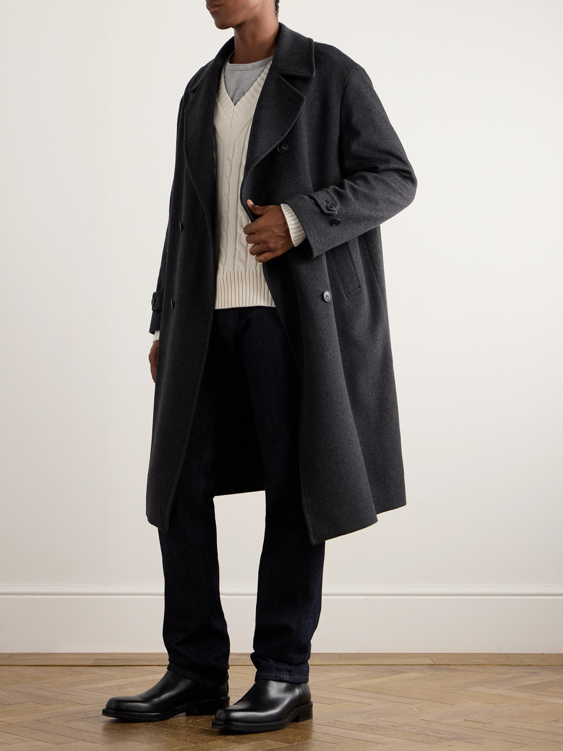 DUNHILL CABLE-KNIT COTTON AND CASHMERE-BLEND SWEATER 