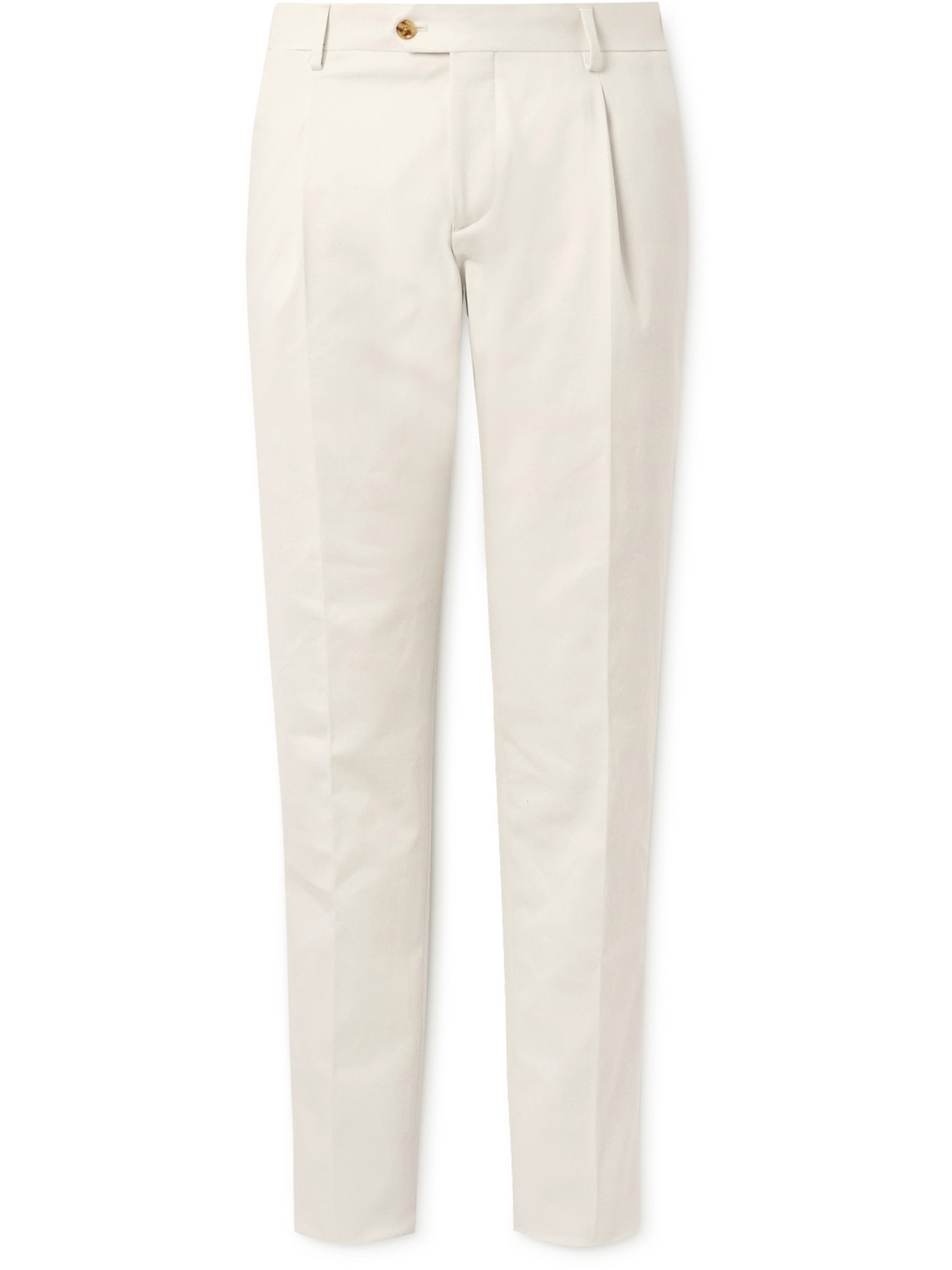 Straight-Leg Pleated Cotton-Blend Twill Trousers