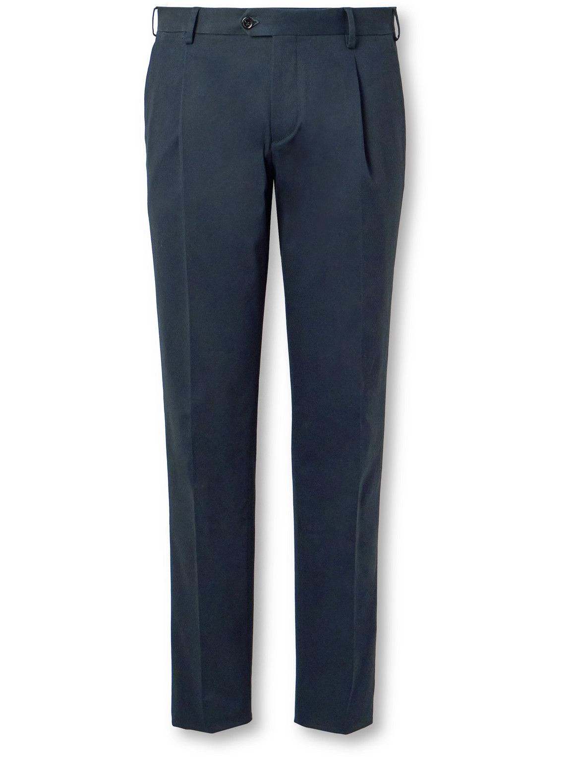 Lardini Straight-leg Pleated Cotton-blend Twill Trousers In Blue