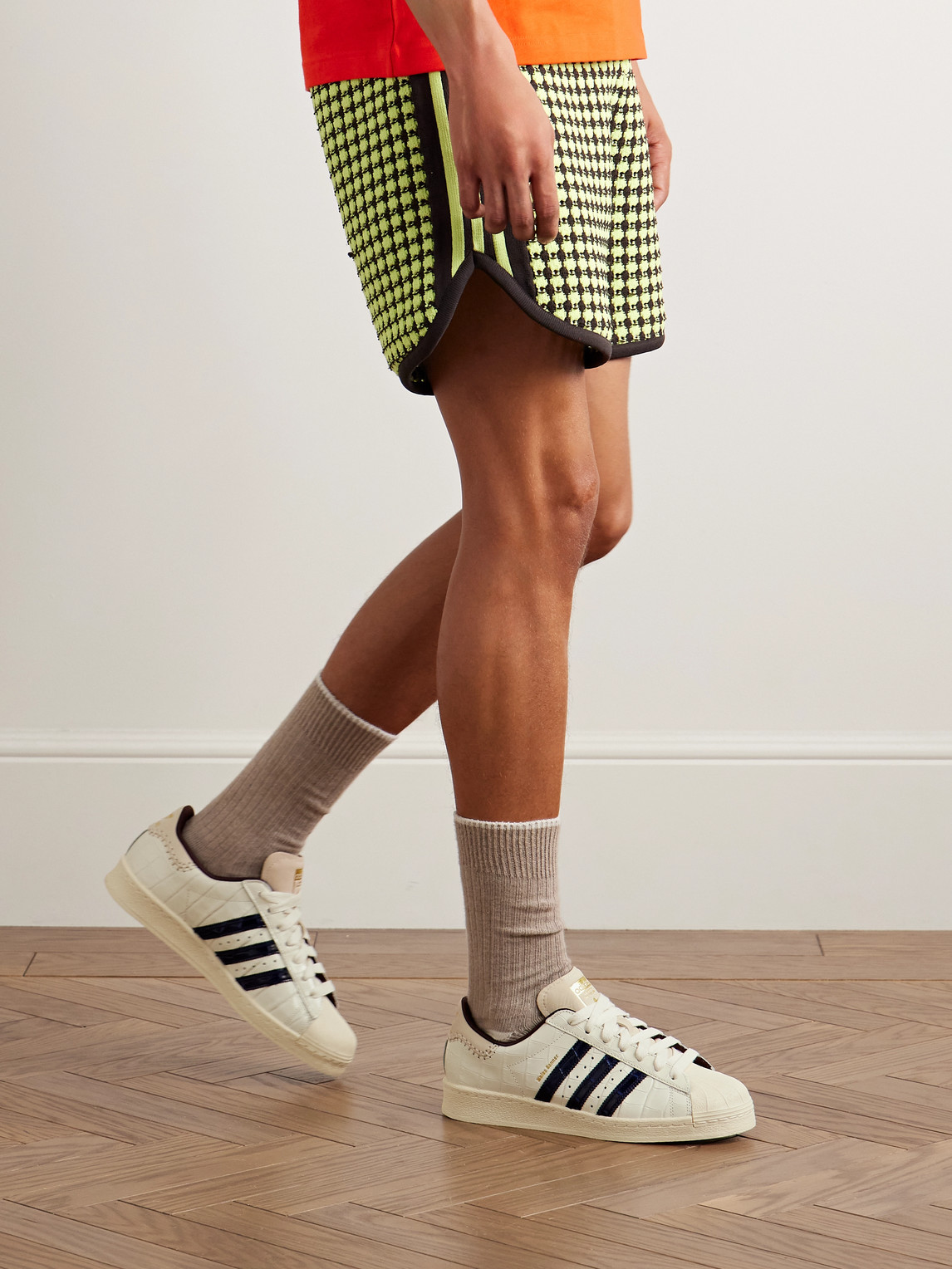 Adidas Originals X Wales Bonner Superstar Croc-embossed Leather Sneakers In Neutrals