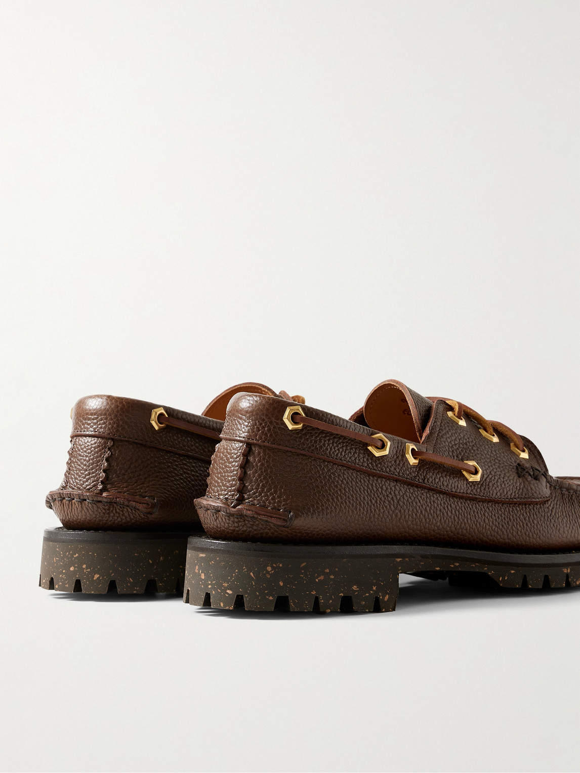 Shop Yuketen Pebble-grain Leather Boat Shoes In Brown