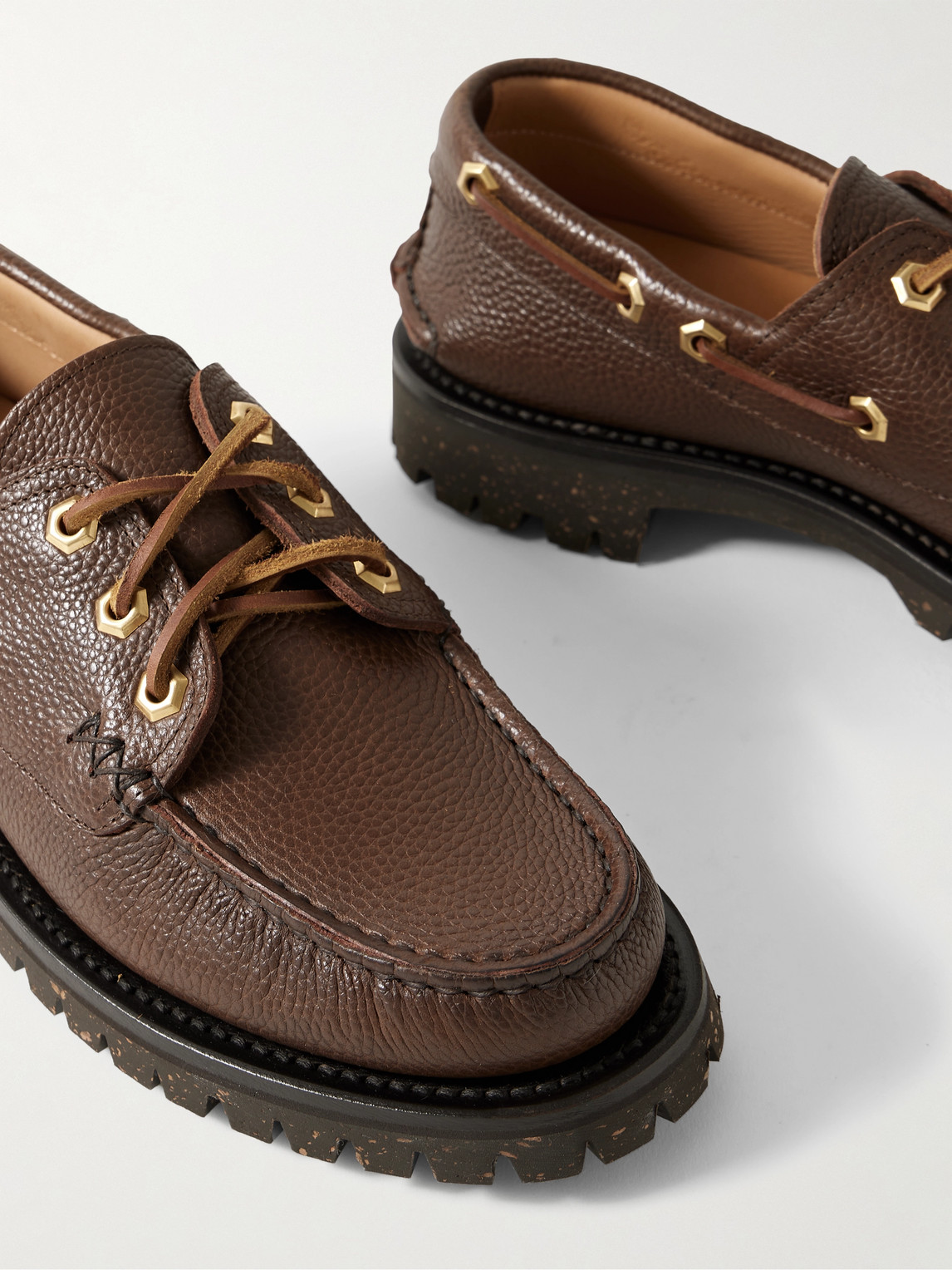 YUKETEN PEBBLE-GRAIN LEATHER BOAT SHOES