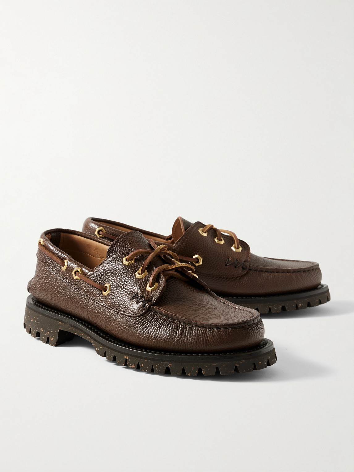 YUKETEN PEBBLE-GRAIN LEATHER BOAT SHOES